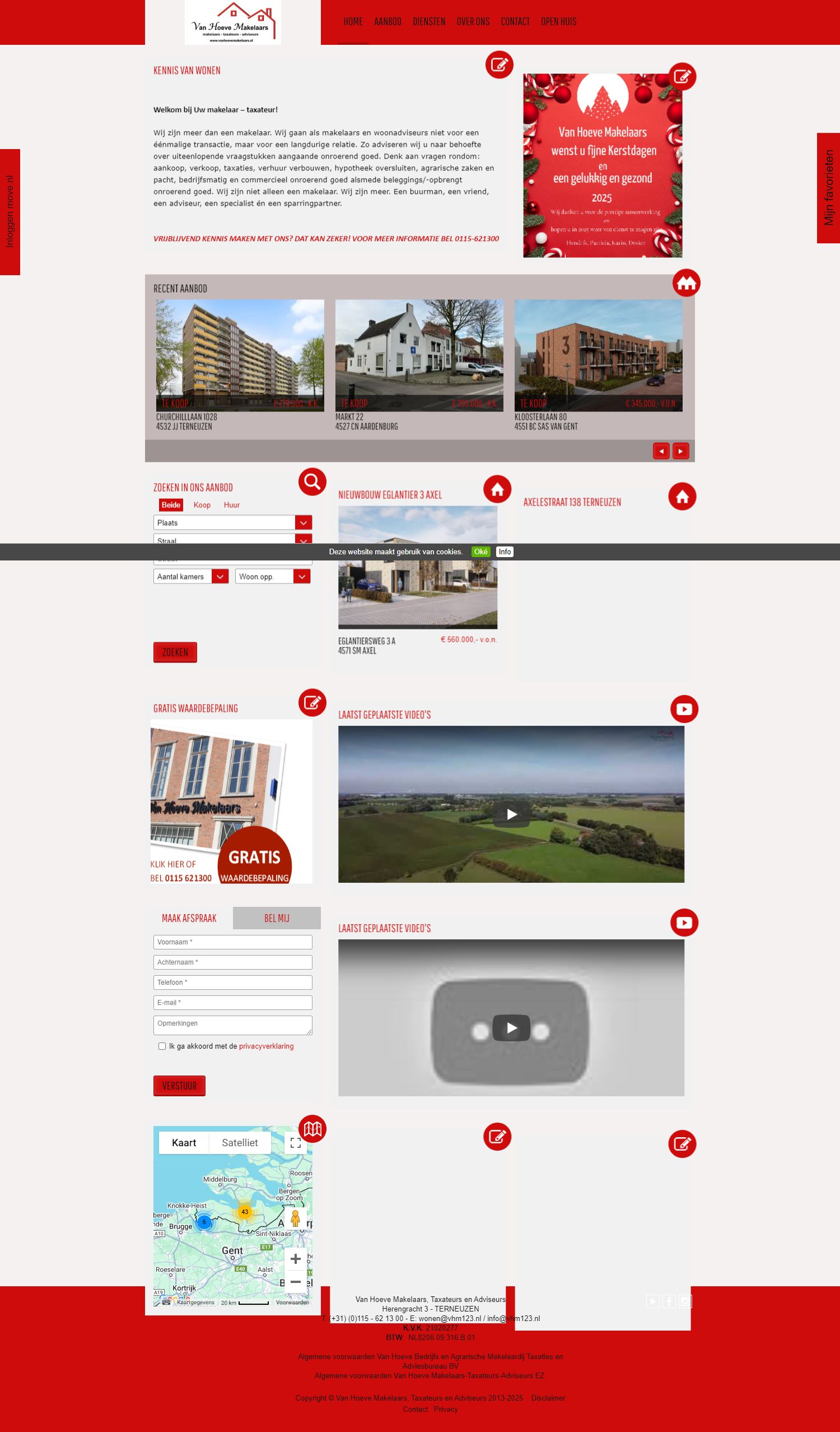 Screenshot van de website van www.vanhoevemakelaars.nl