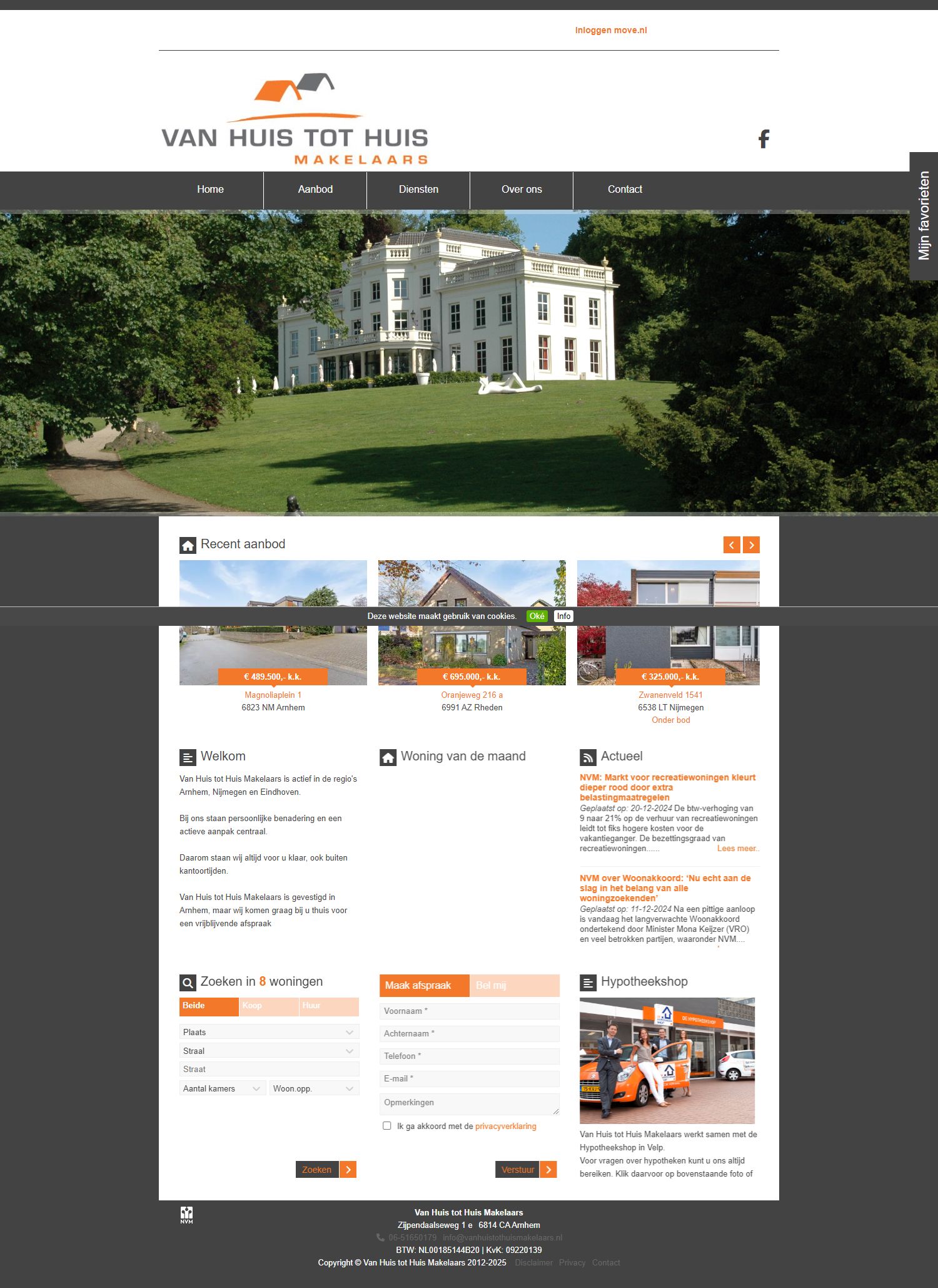 Screenshot van de website van www.vanhuistothuismakelaars.nl