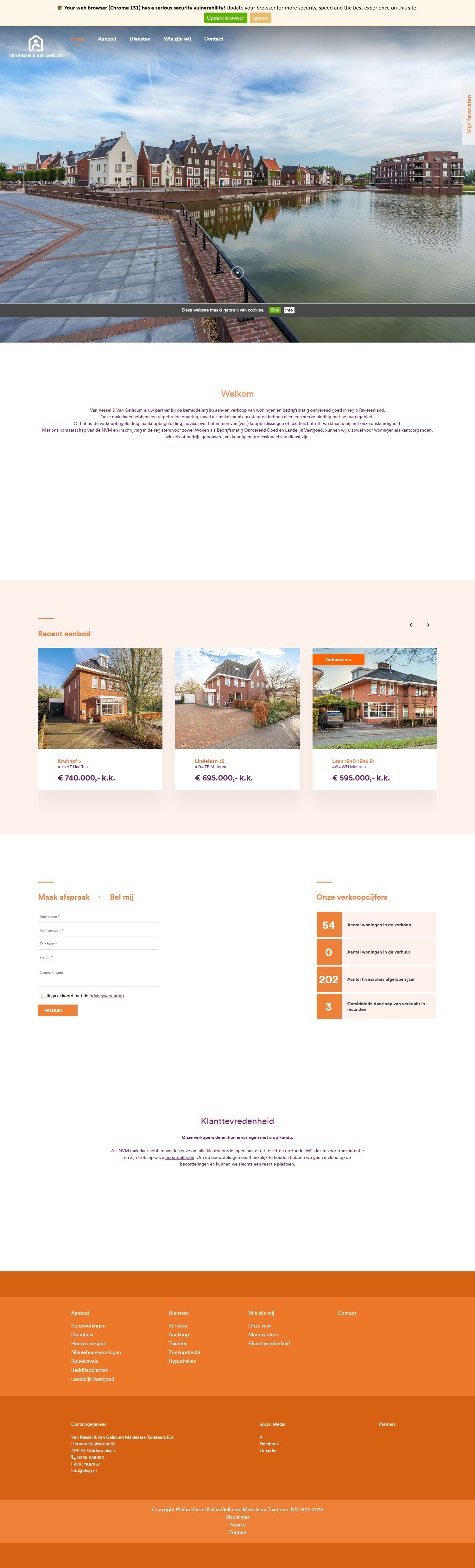 Screenshot van de website van www.vankesselvangellicum.nl