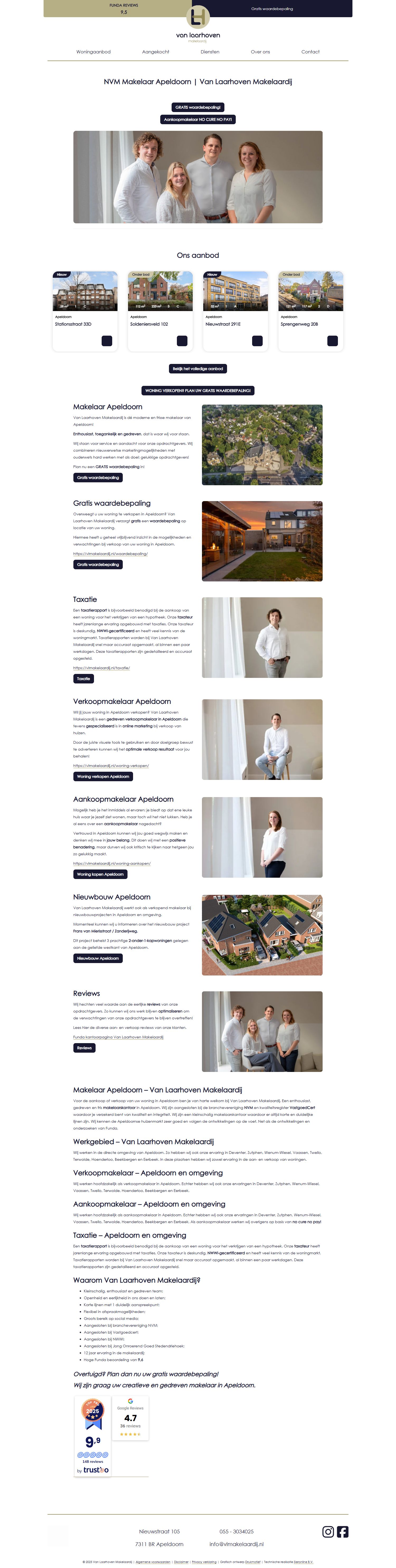 Screenshot van de website van www.vlmakelaardij.nl