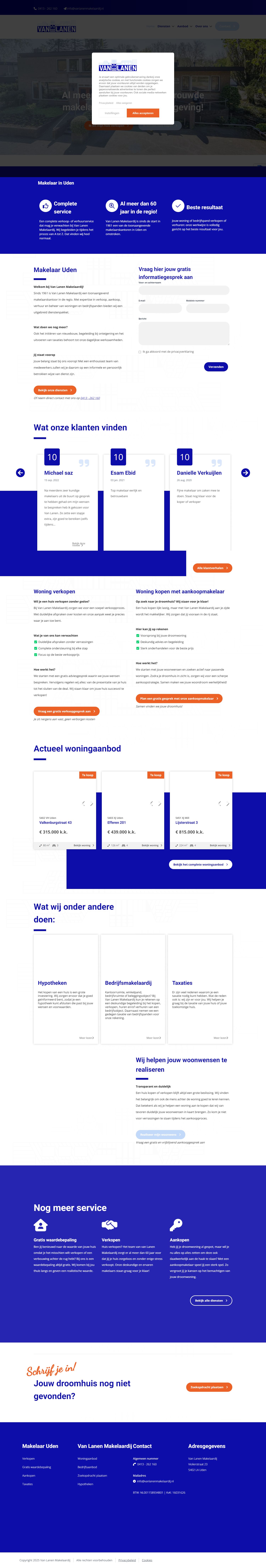 Screenshot van de website van www.vanlanenmakelaardij.nl