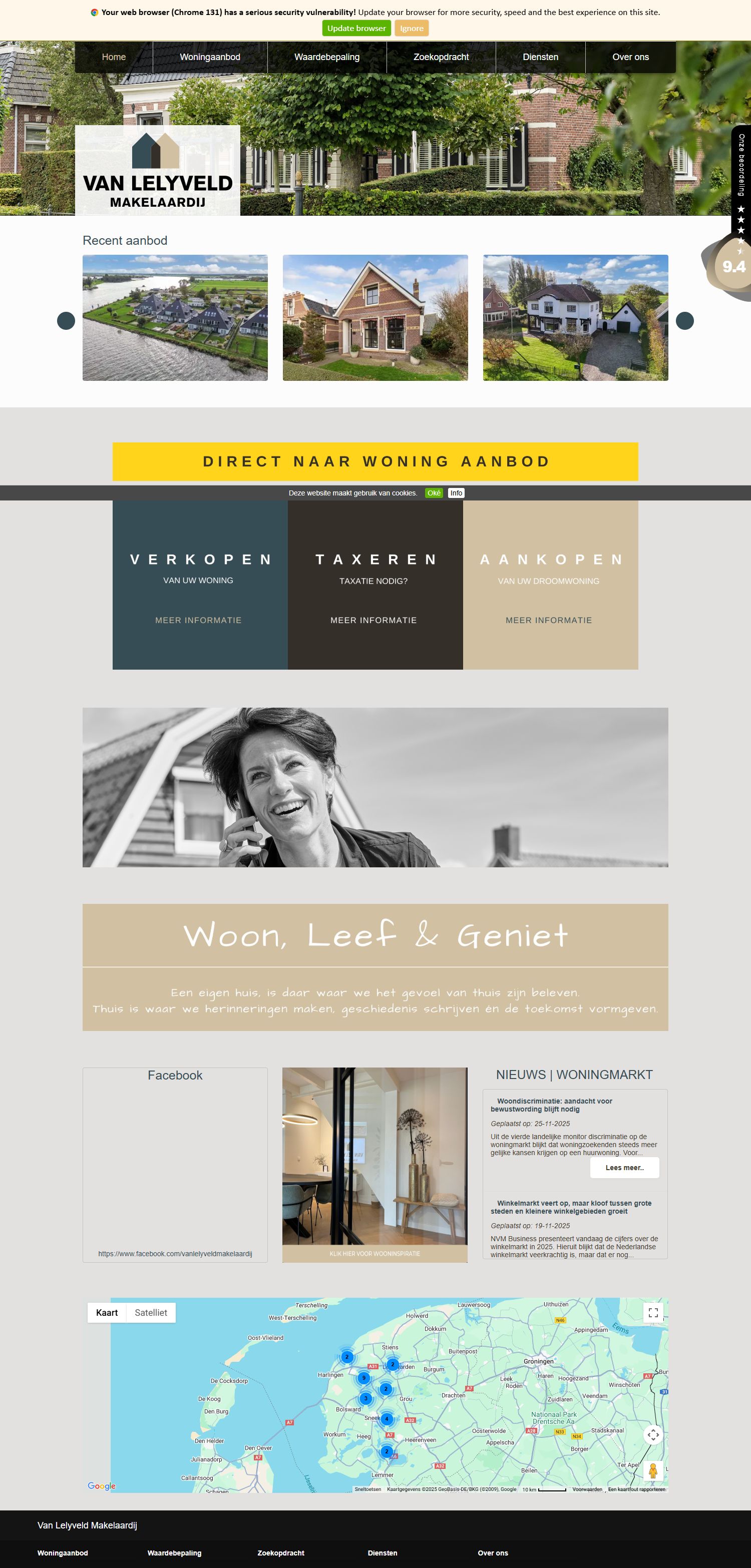 Screenshot of the website of www.vanlelyveldmakelaardij.nl