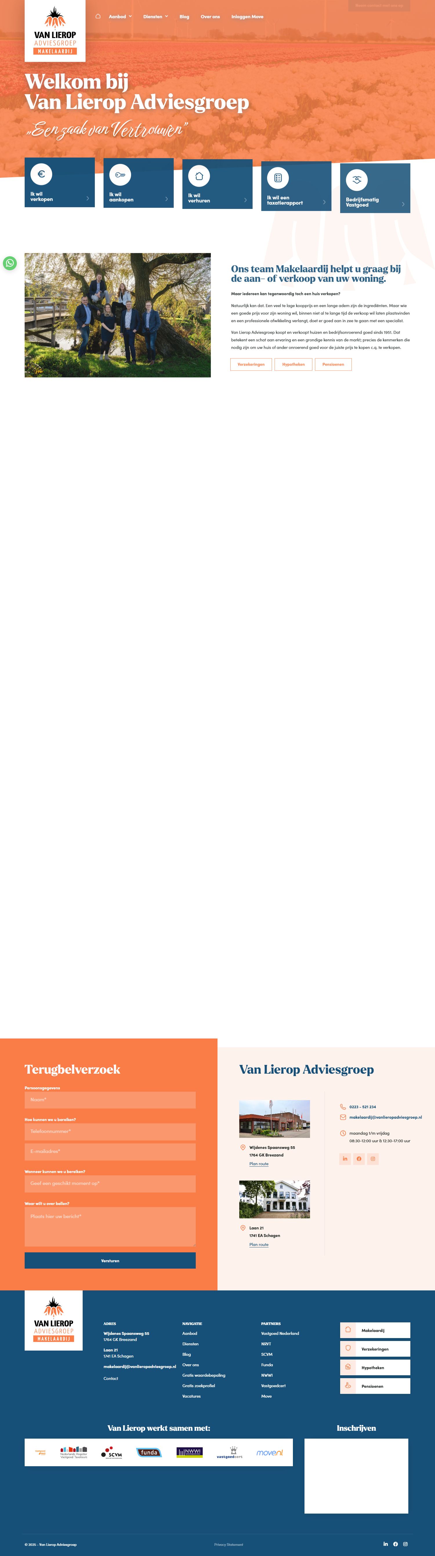 Screenshot of the website of makelaardij.vanlieropadviesgroep.nl