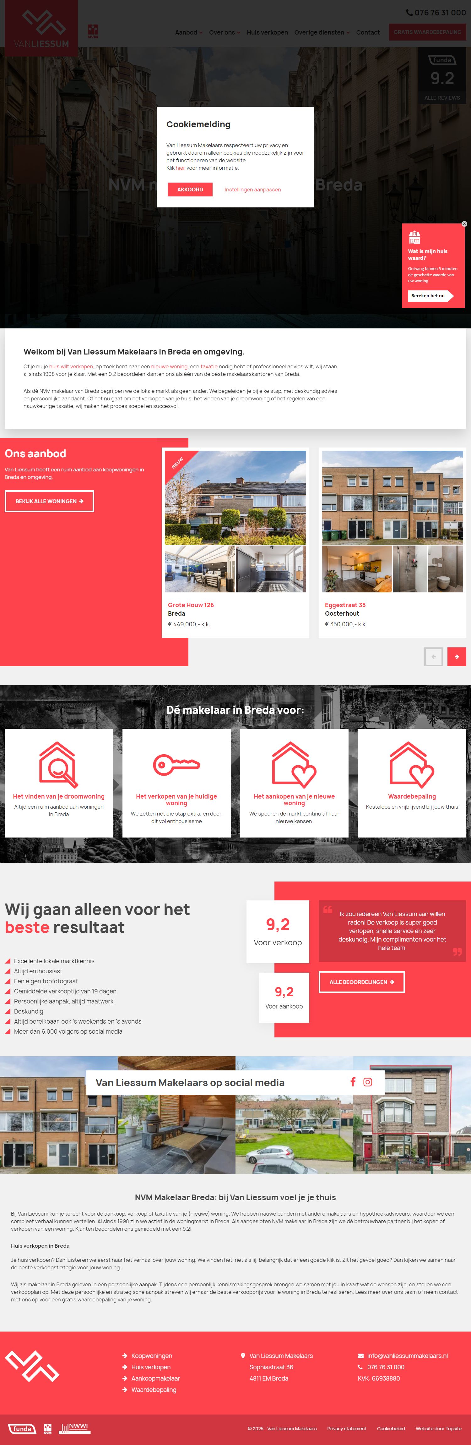 Screenshot van de website van www.vanliessummakelaars.nl