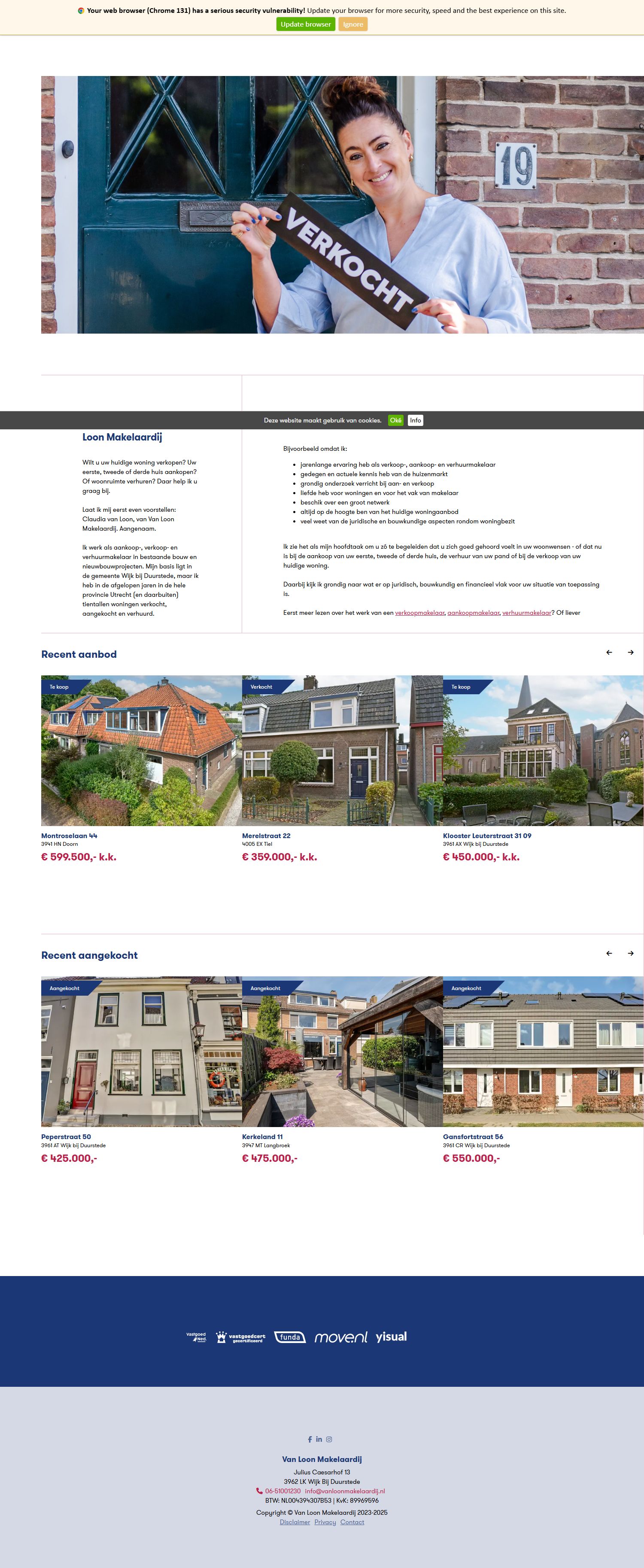 Screenshot van de website van www.vanloonmakelaardij.nl