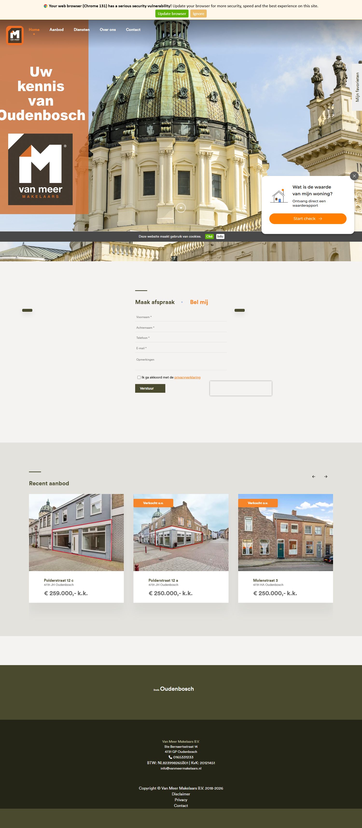 Screenshot van de website van www.vanmeermakelaars.nl