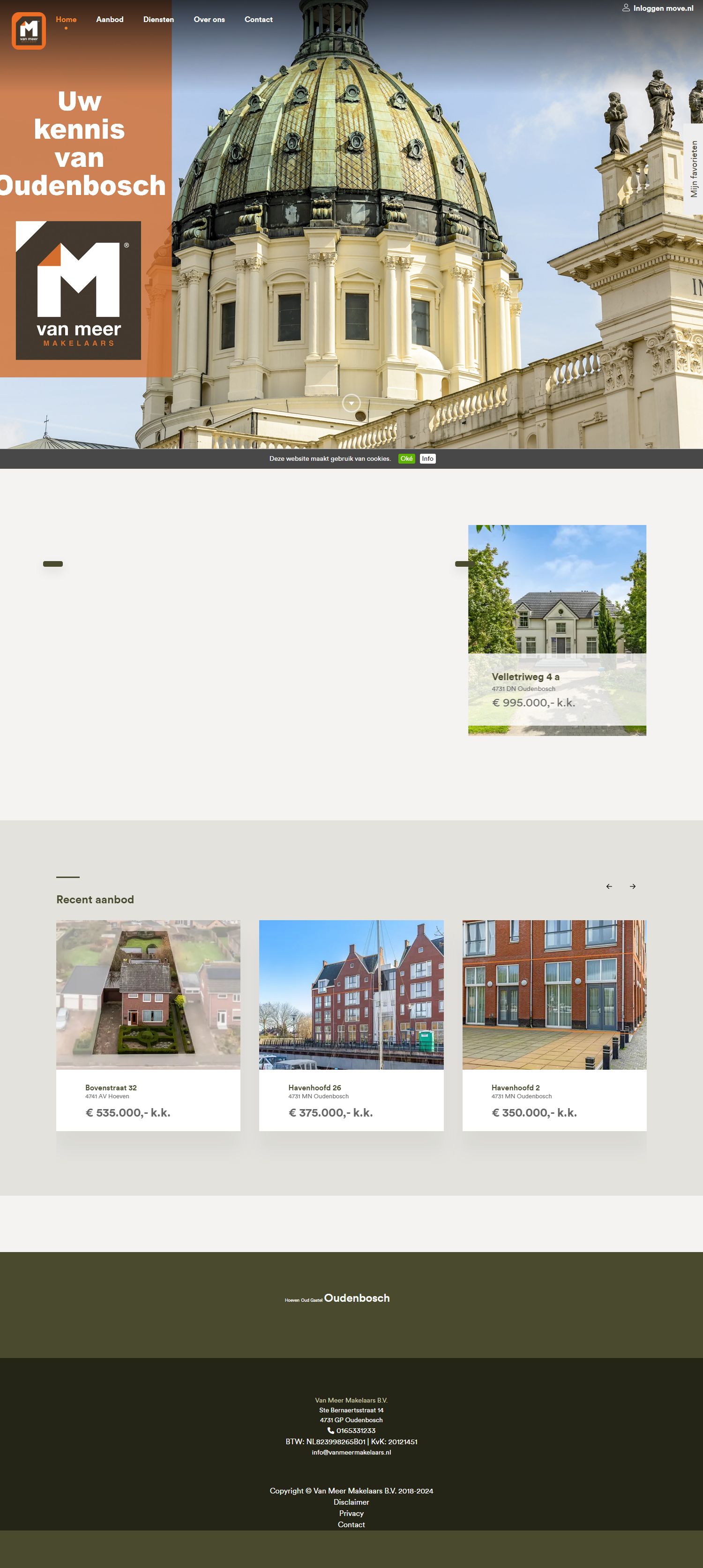 Screenshot van de website van www.vanmeermakelaars.nl