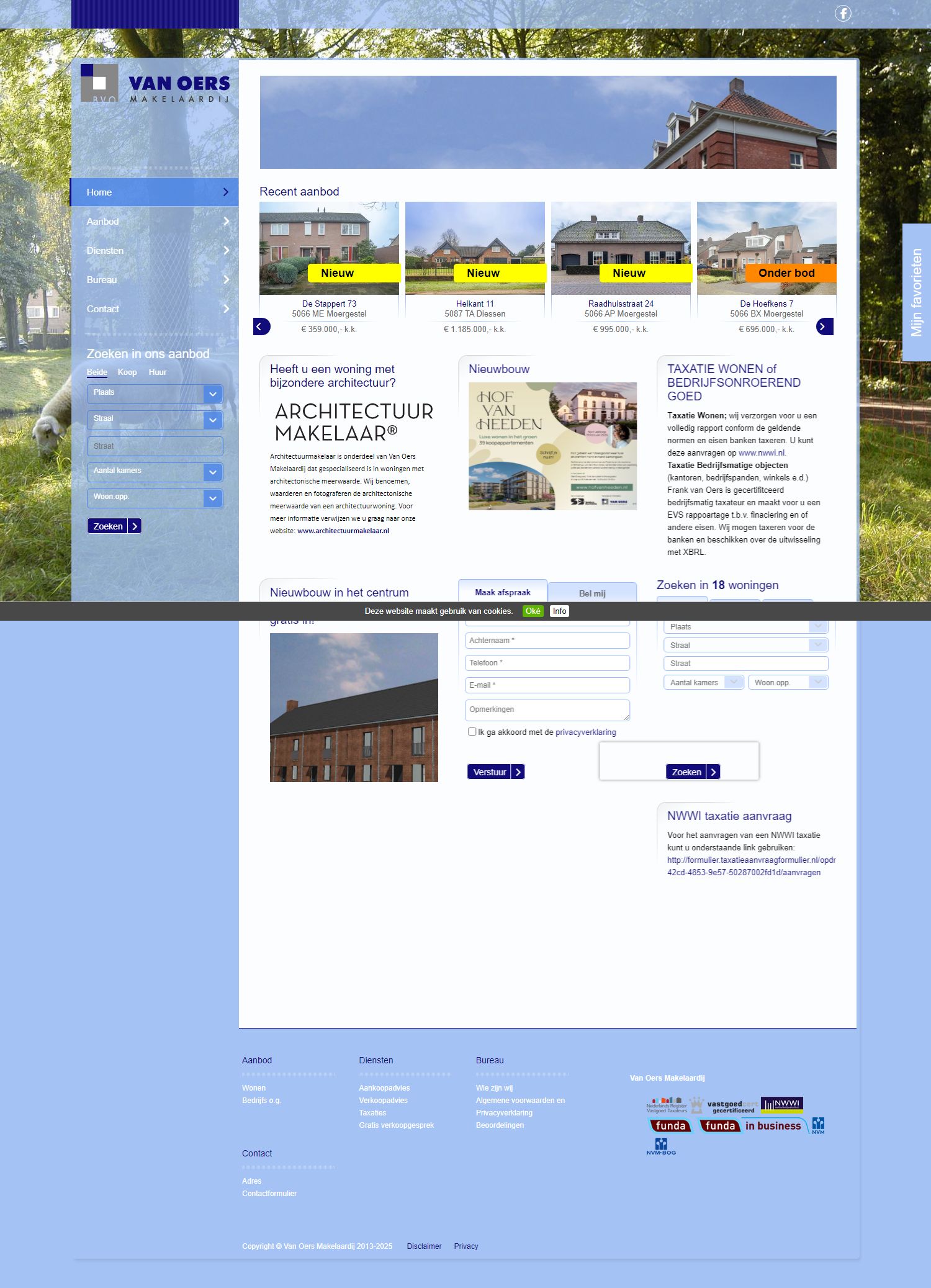 Screenshot van de website van www.vanoersmakelaardij.nl