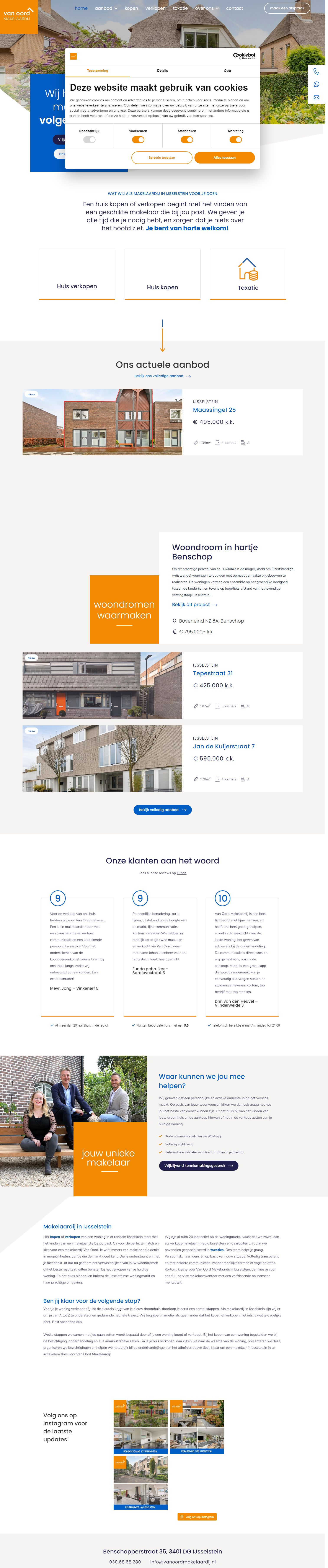 Screenshot van de website van www.vanoordmakelaardij.nl