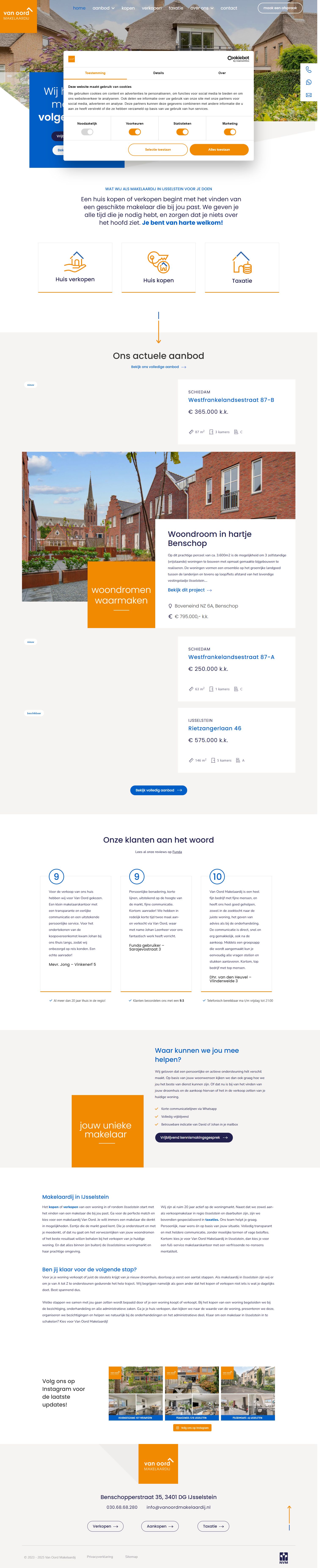 Screenshot of the website of www.vanoordmakelaardij.nl
