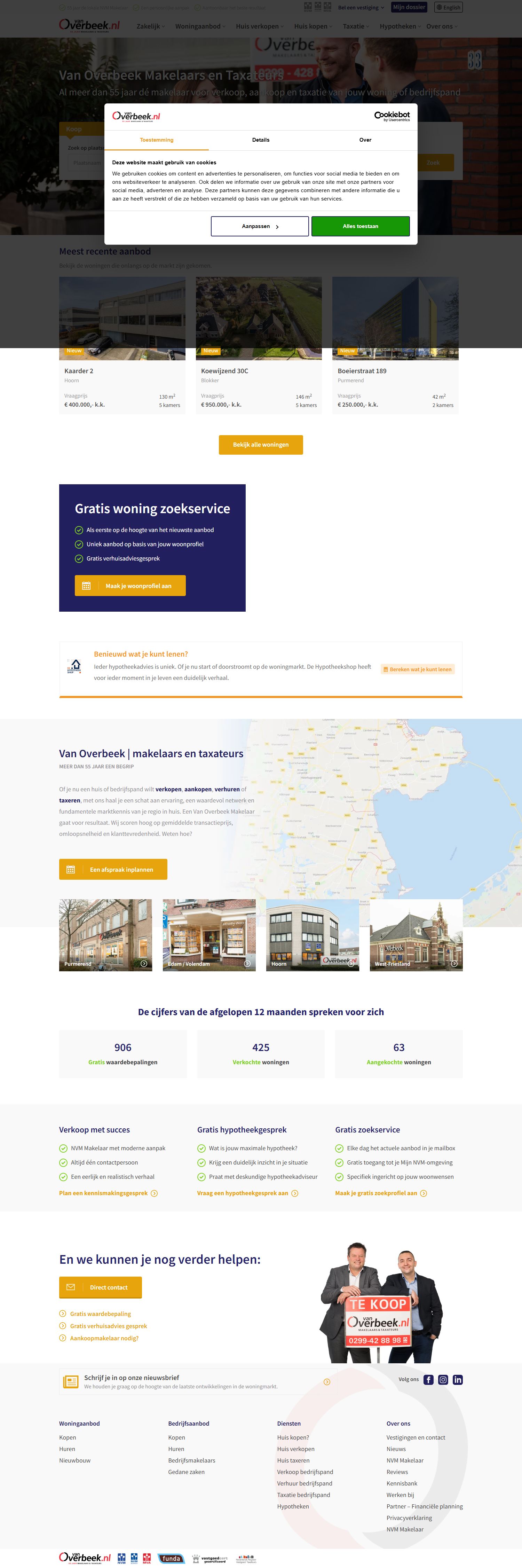 Screenshot of the website of www.vanoverbeek.nl