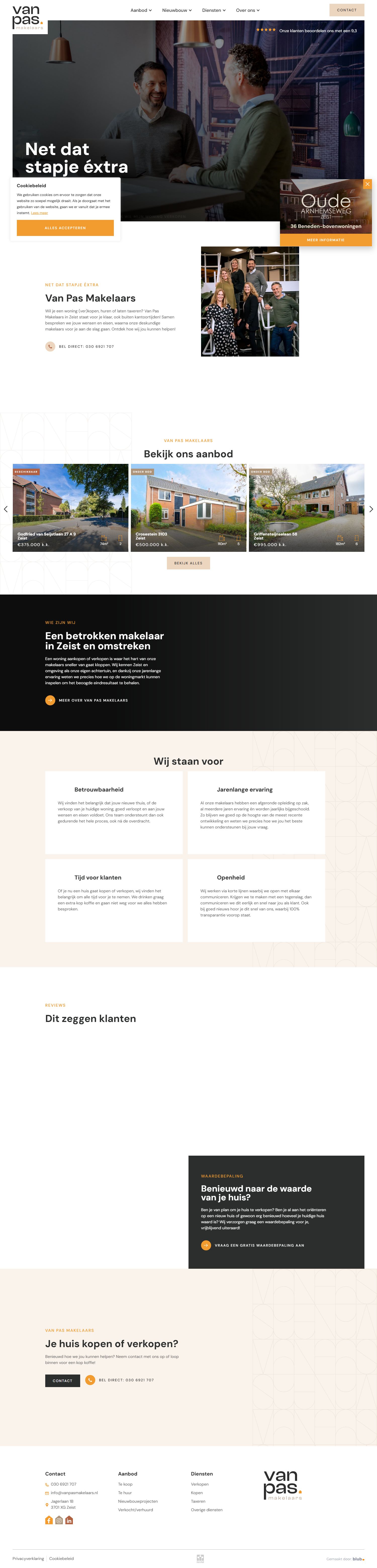 Screenshot van de website van www.vanpasmakelaars.nl