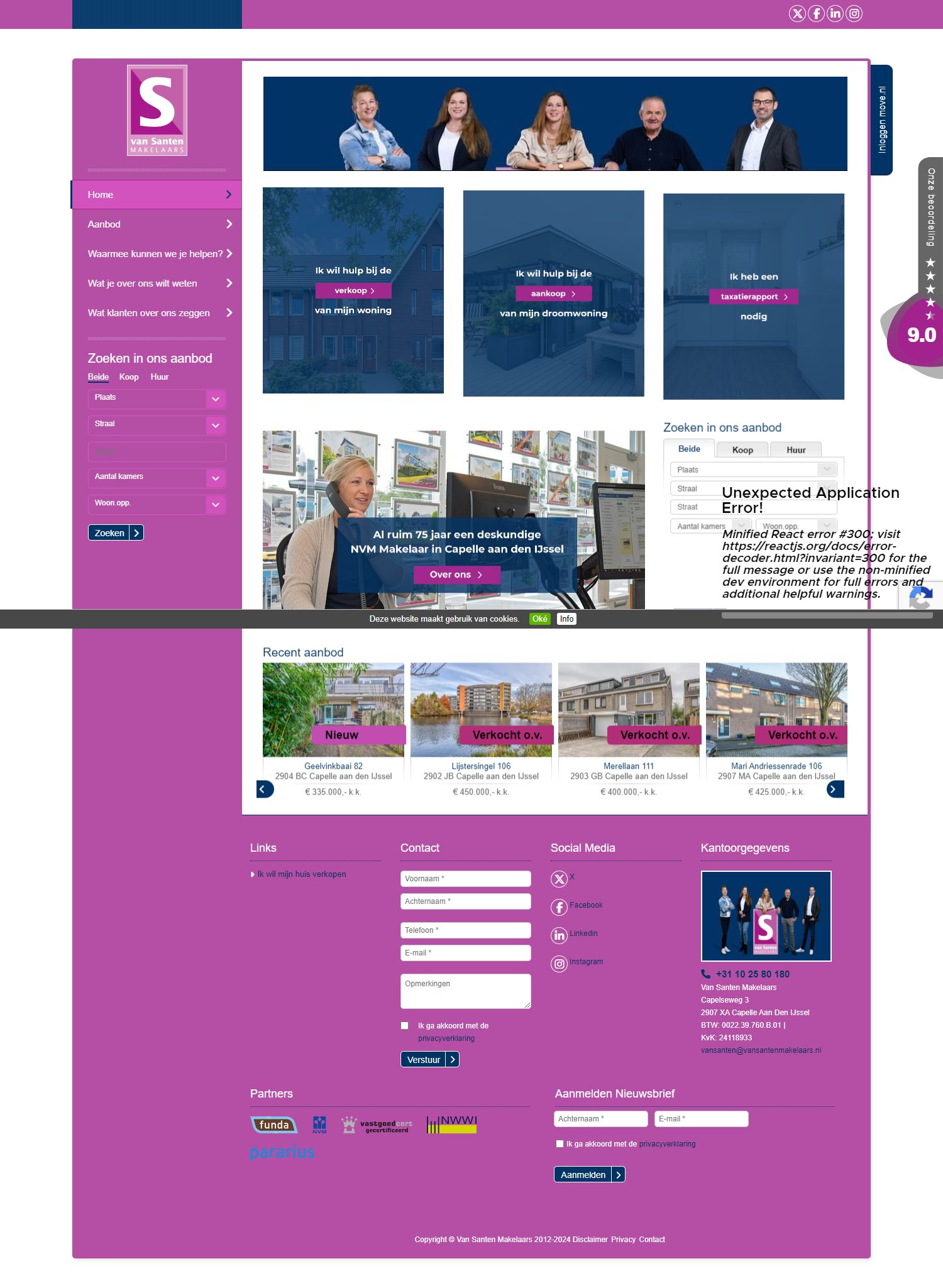 Screenshot van de website van www.vansantenmakelaars.nl