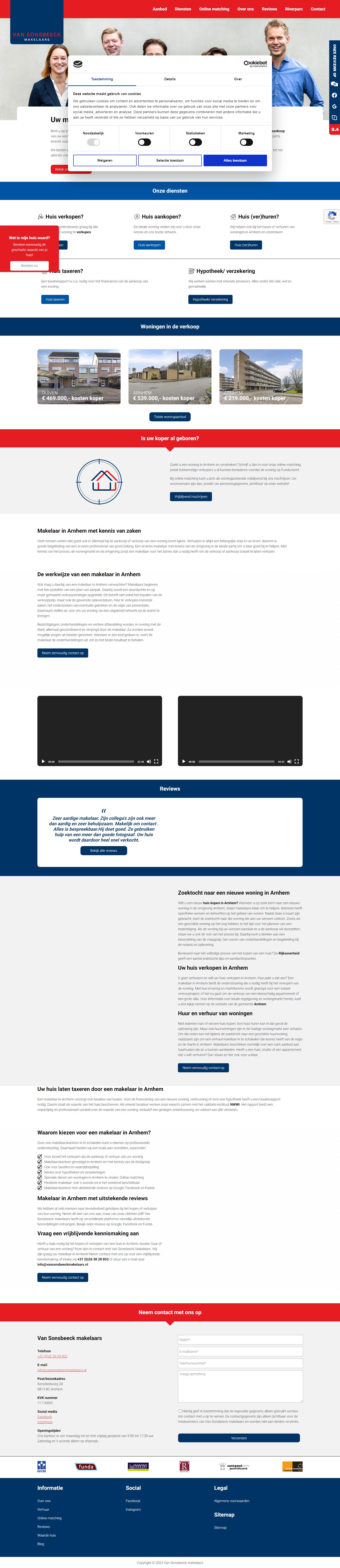 Screenshot van de website van www.vansonsbeeckmakelaars.nl