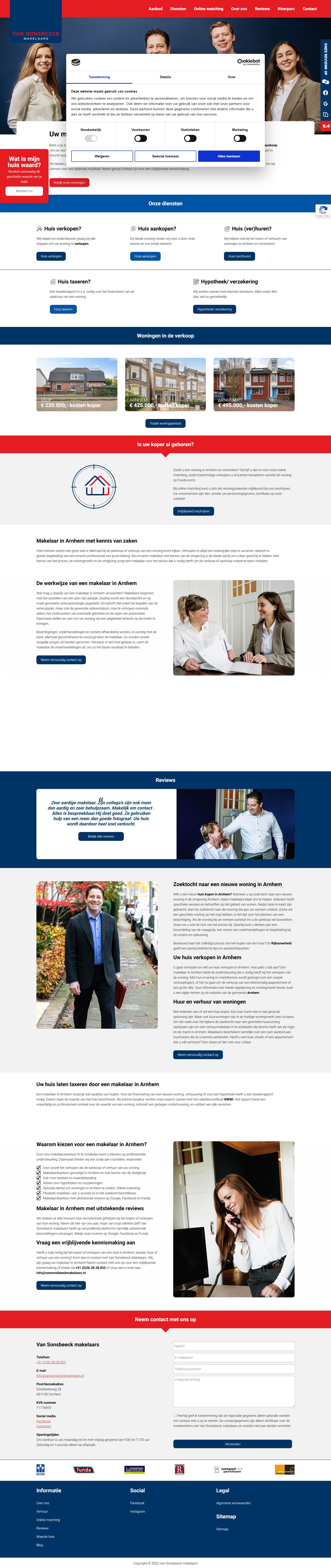 Screenshot van de website van www.vansonsbeeckmakelaars.nl