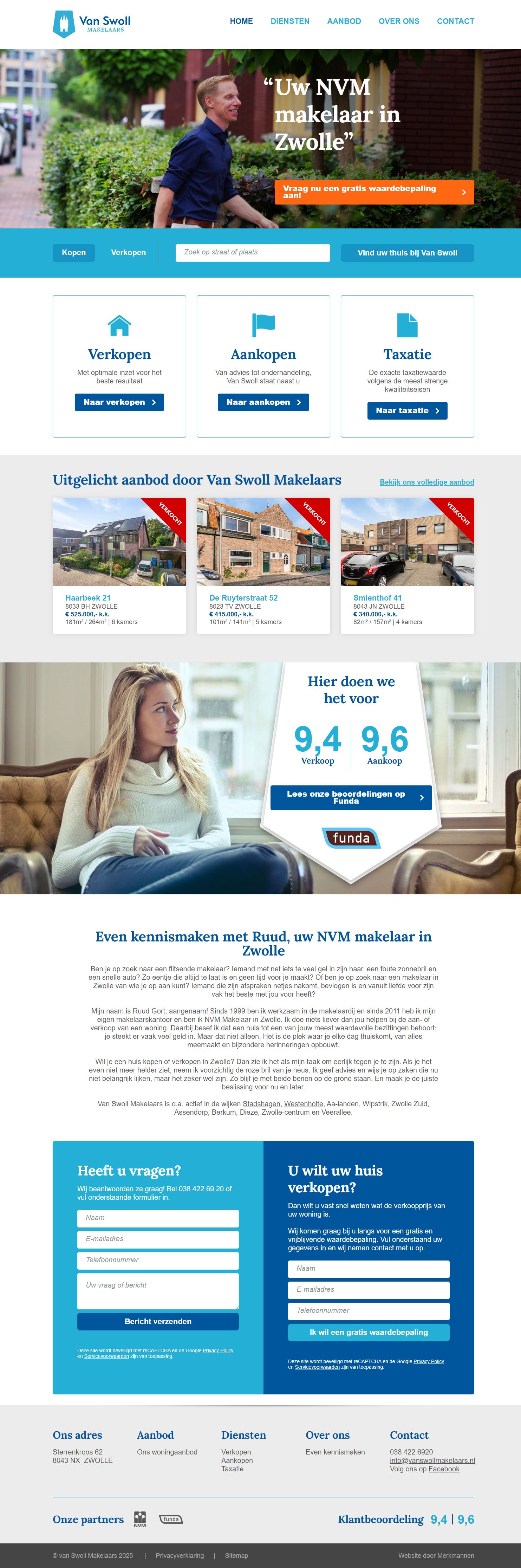 Screenshot van de website van www.vanswollmakelaars.nl