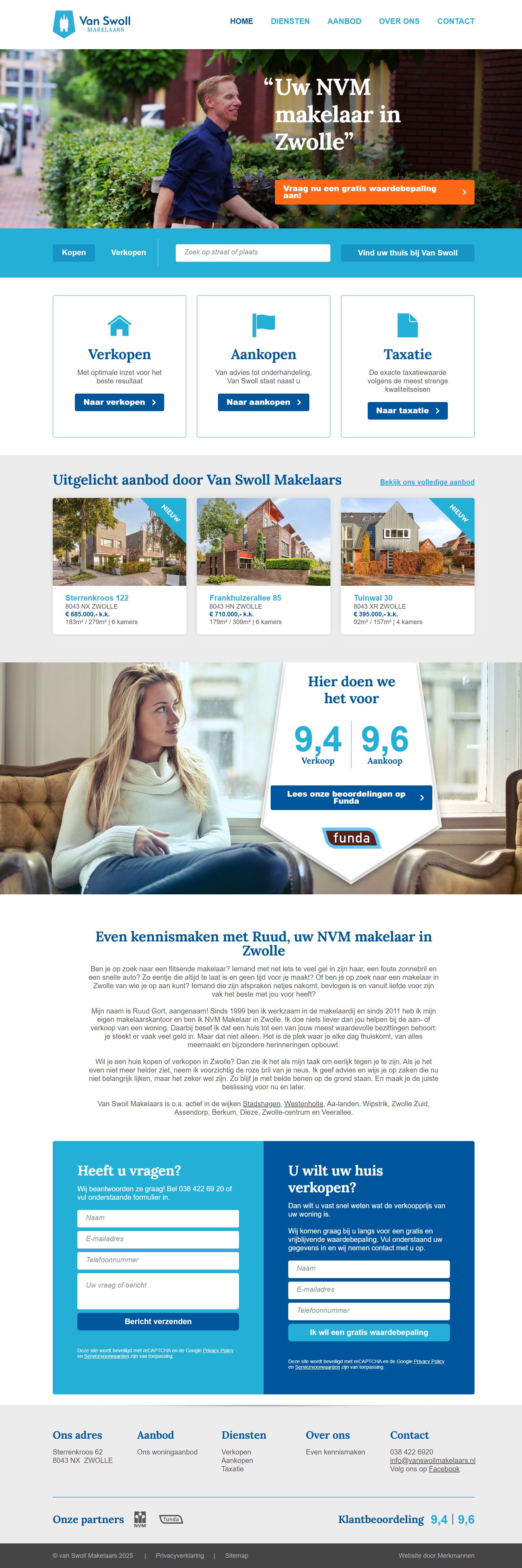 Screenshot van de website van www.vanswollmakelaars.nl