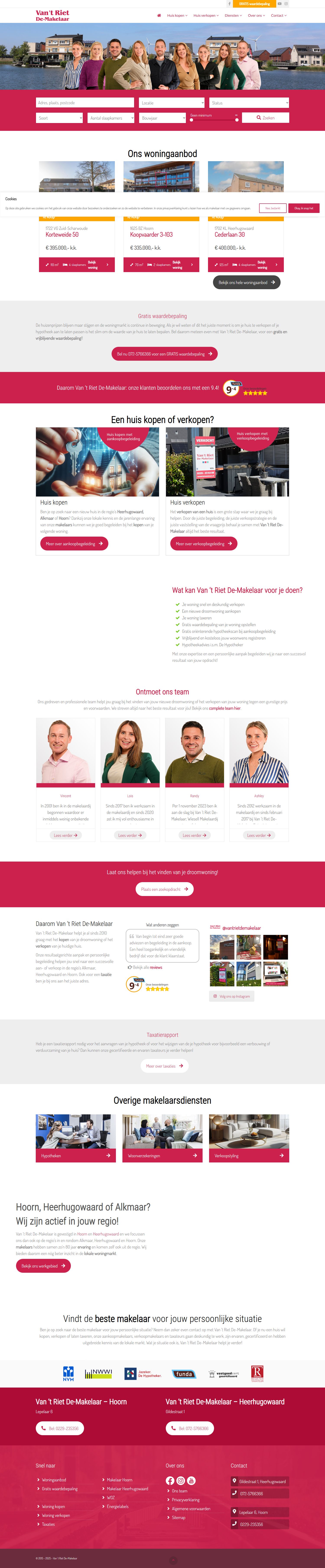 Screenshot of the website of www.vanhetrietmakelaars.nl