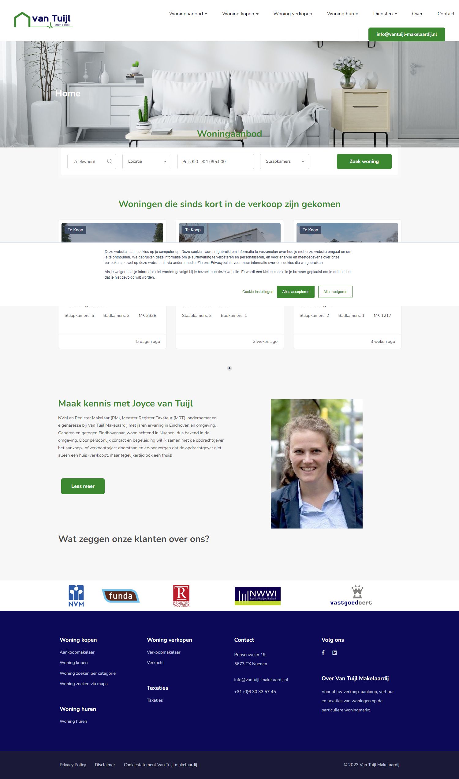 Screenshot van de website van www.vantuijl-makelaardij.nl