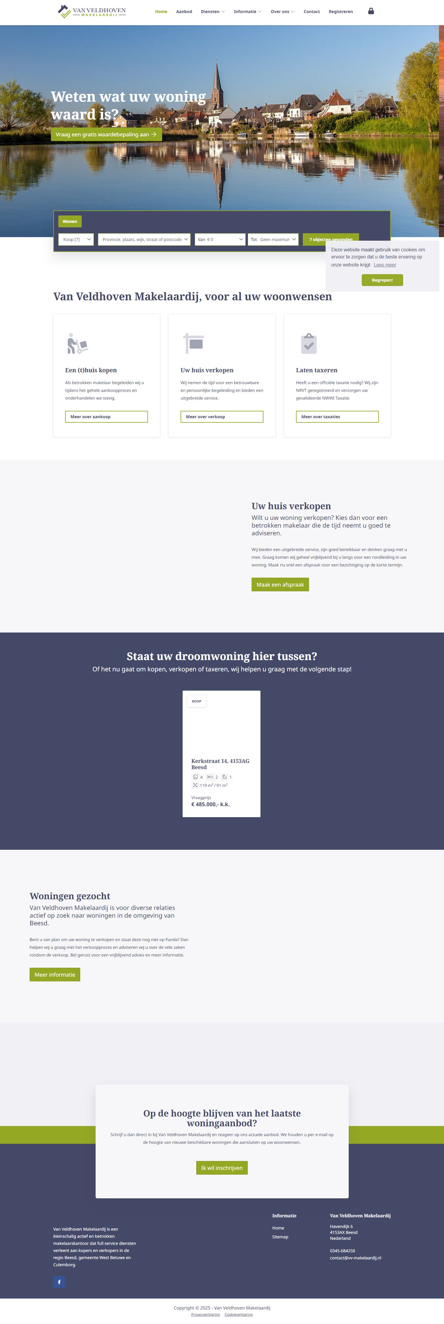 Screenshot van de website van www.vv-makelaardij.nl
