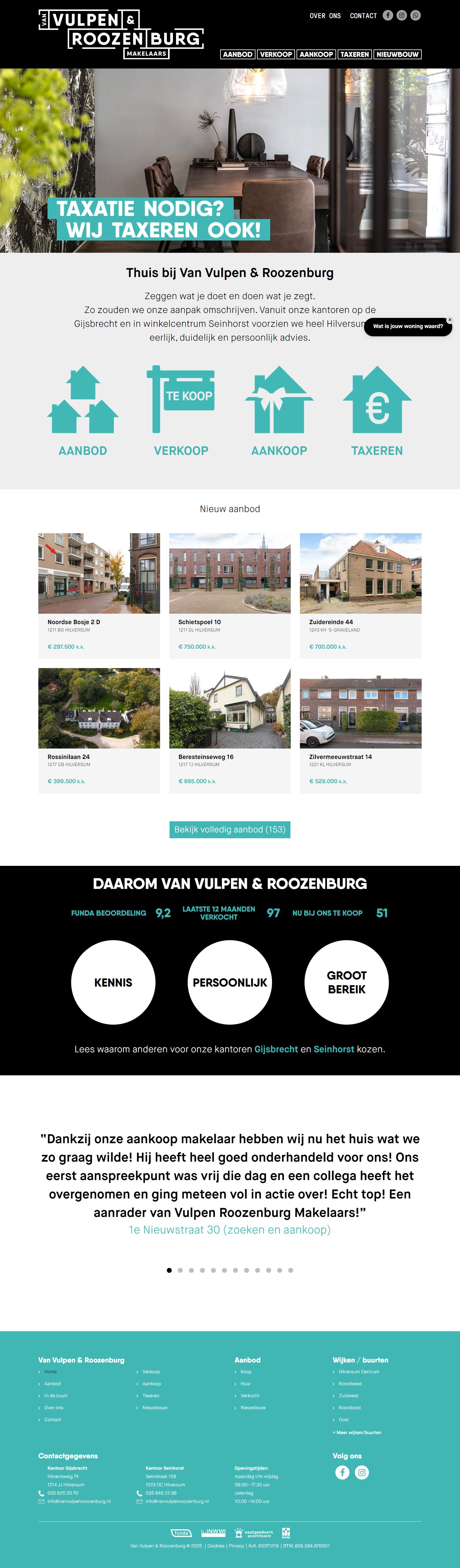 Screenshot van de website van www.vanvulpenroozenburg.nl