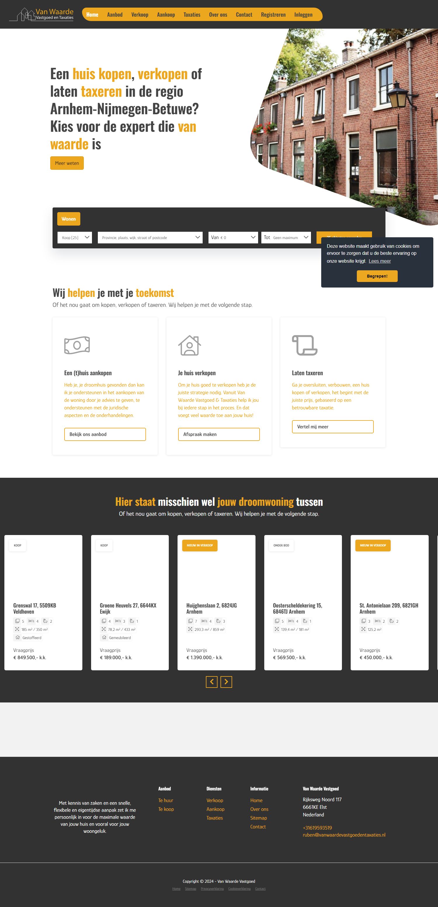 Screenshot van de website van www.vanwaardevastgoedentaxaties.nl