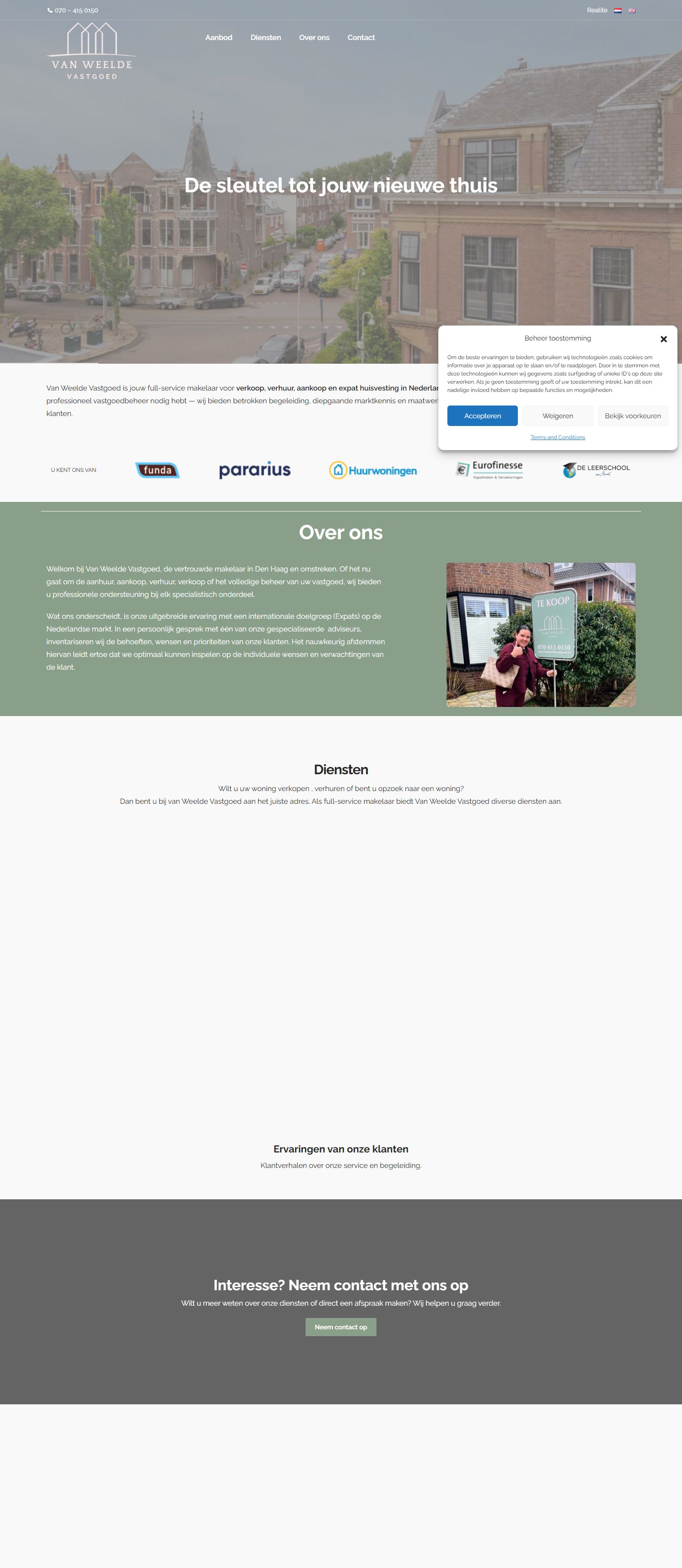 Screenshot van de website van vanweeldevastgoed.nl