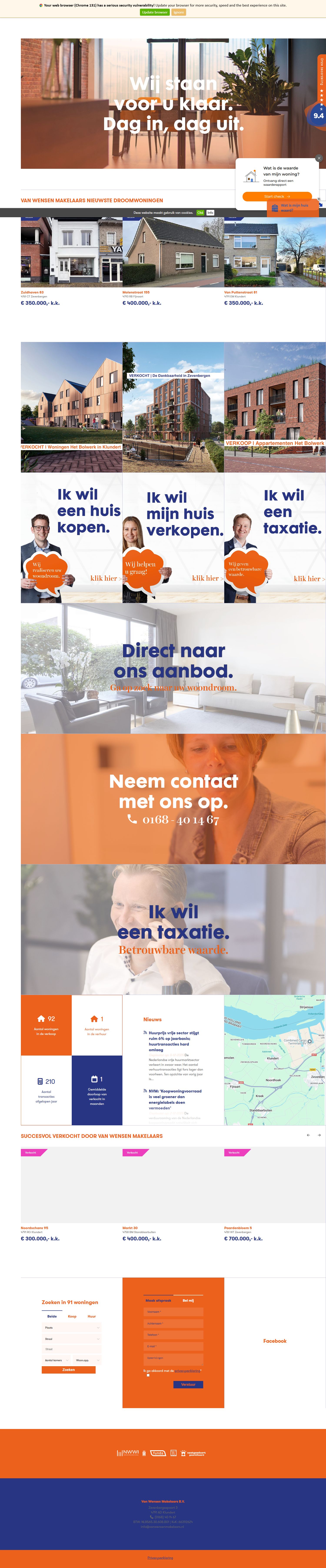 Screenshot of the website of www.vanwensenmakelaars.nl