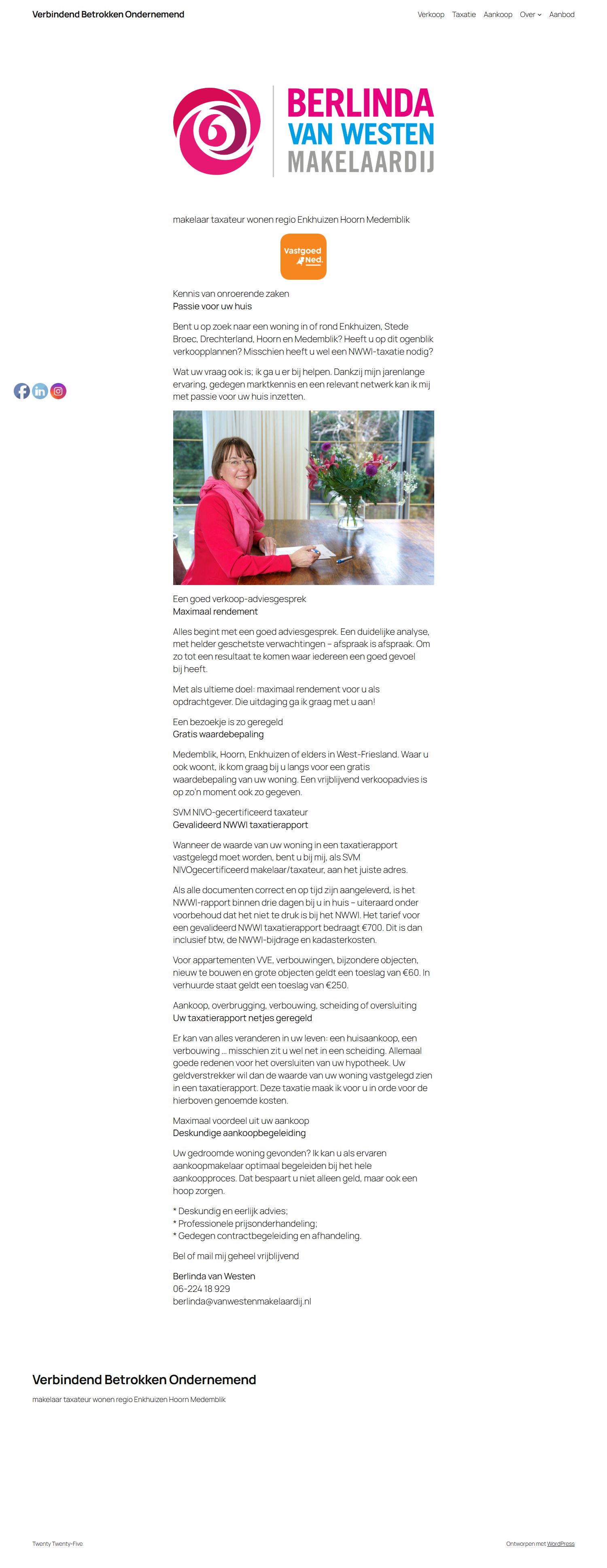 Screenshot of the website of www.vanwestenmakelaardij.nl