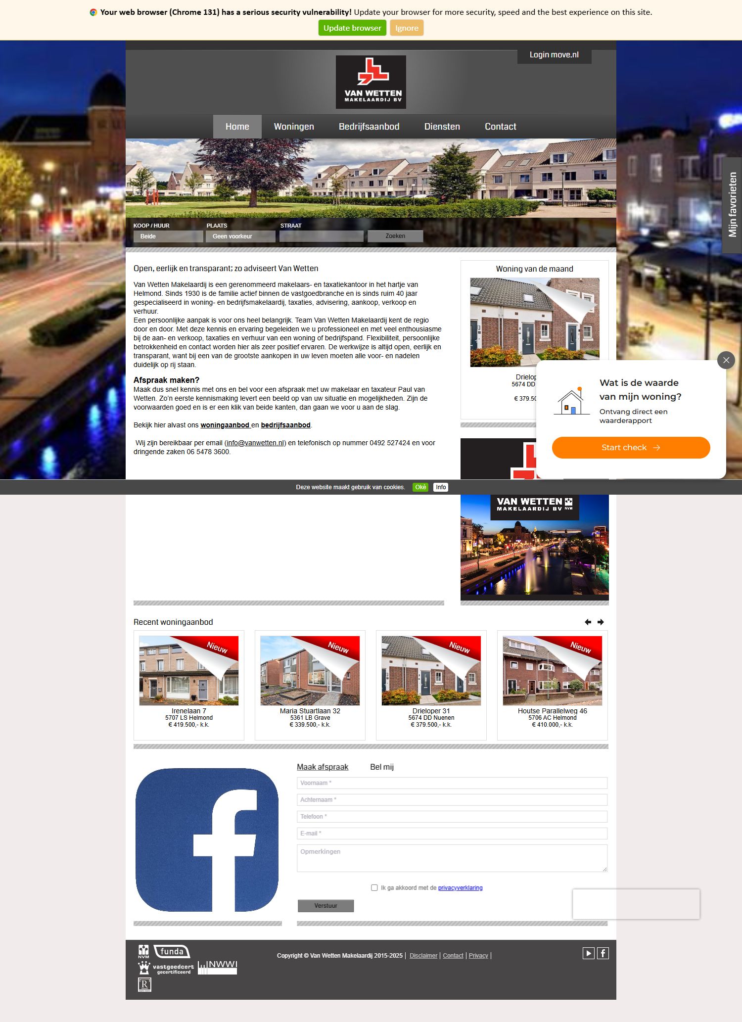 Screenshot van de website van www.vanwetten.nl