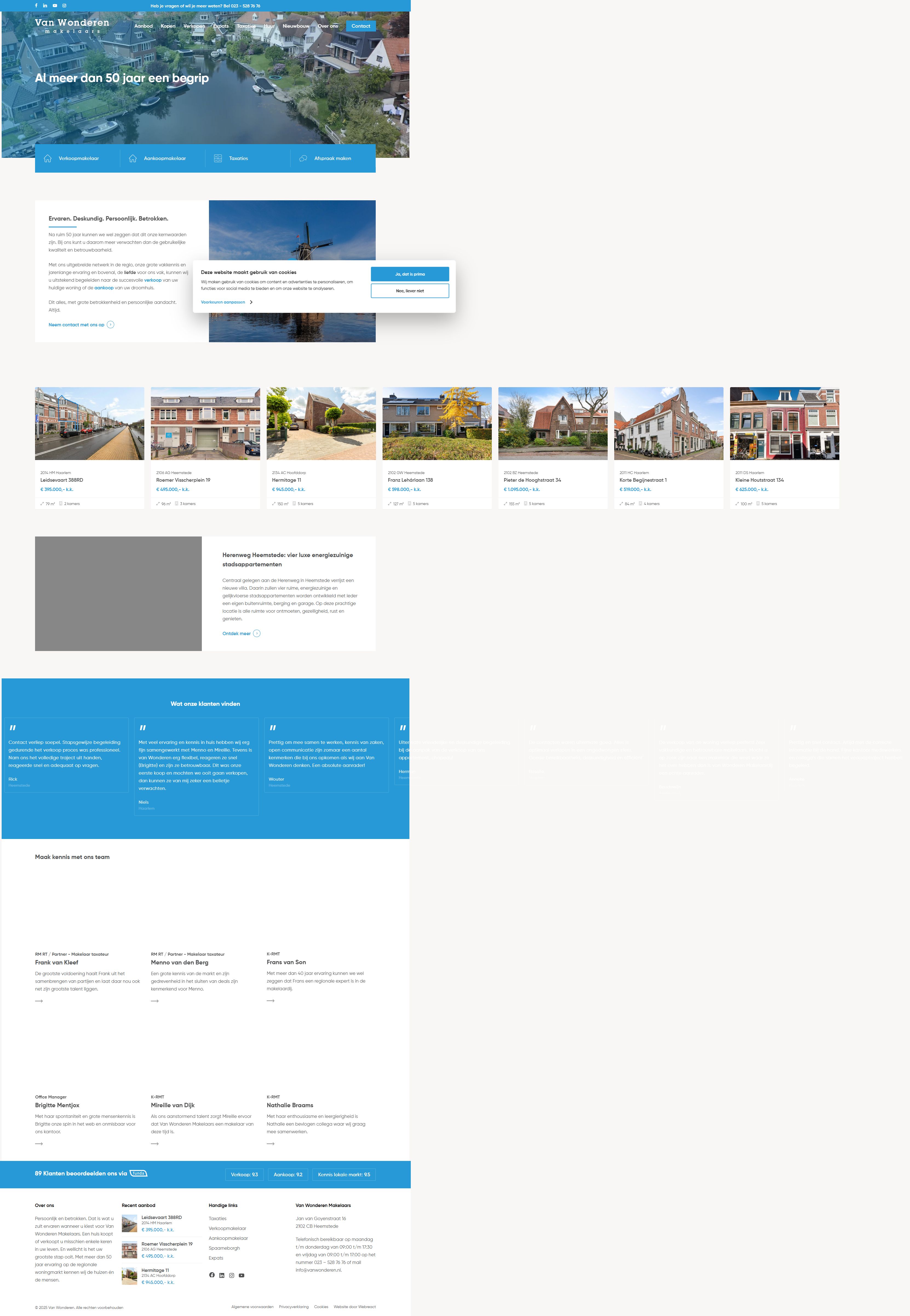 Screenshot of the website of www.vanwonderen.nl