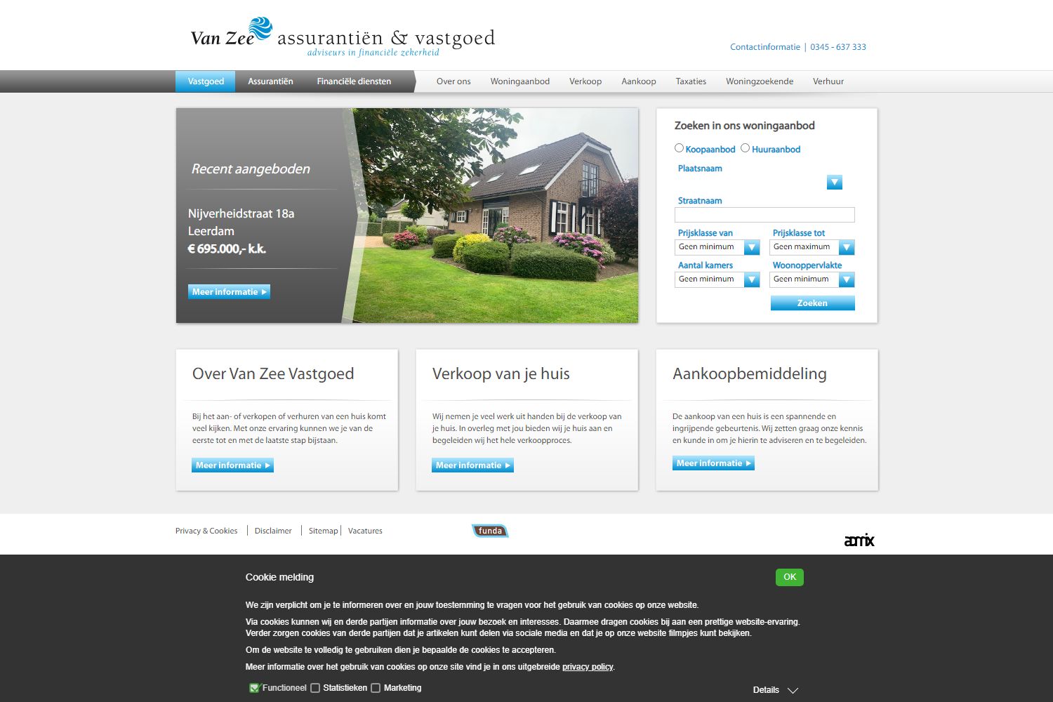 Screenshot van de website van www.van-zee.nl