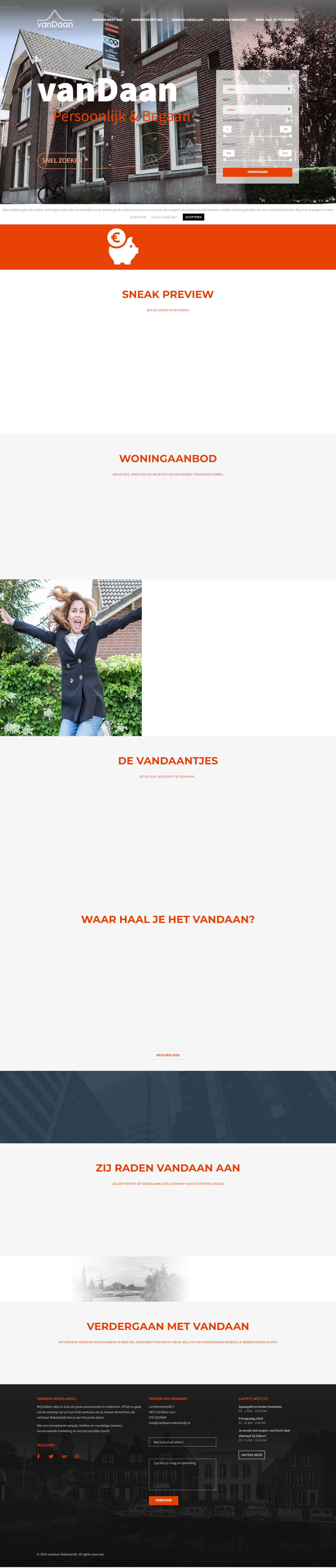 Screenshot van de website van www.vandaanmakelaardij.nl