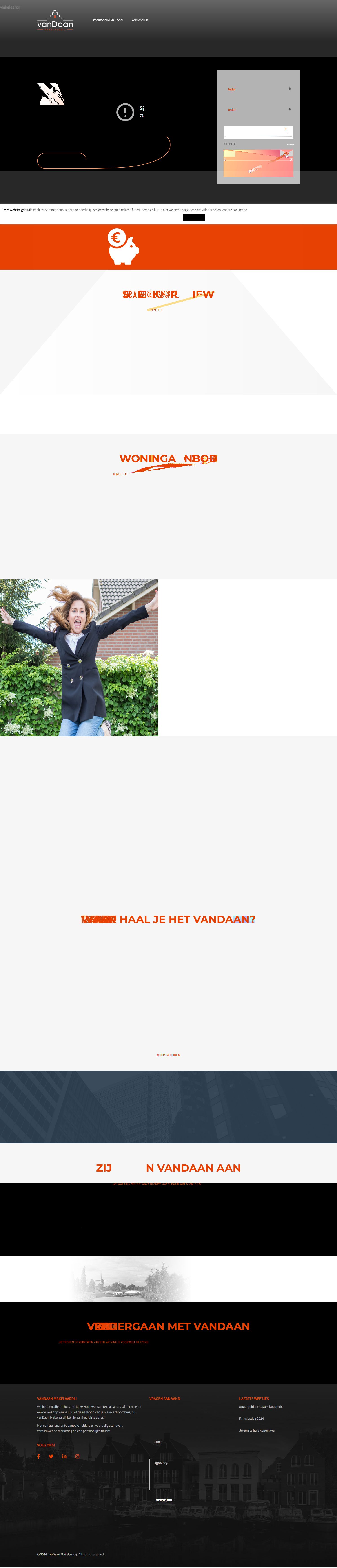 Screenshot van de website van www.vandaanmakelaardij.nl