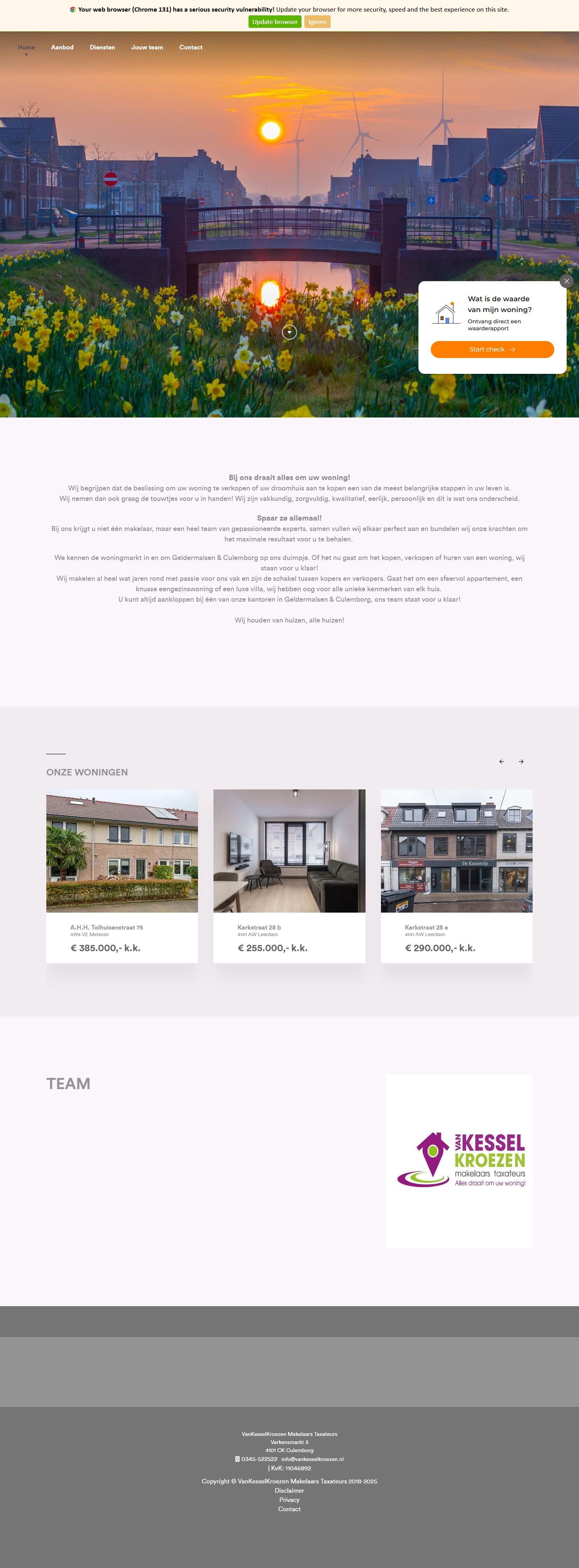 Screenshot of the website of www.vankesselkroezen.nl