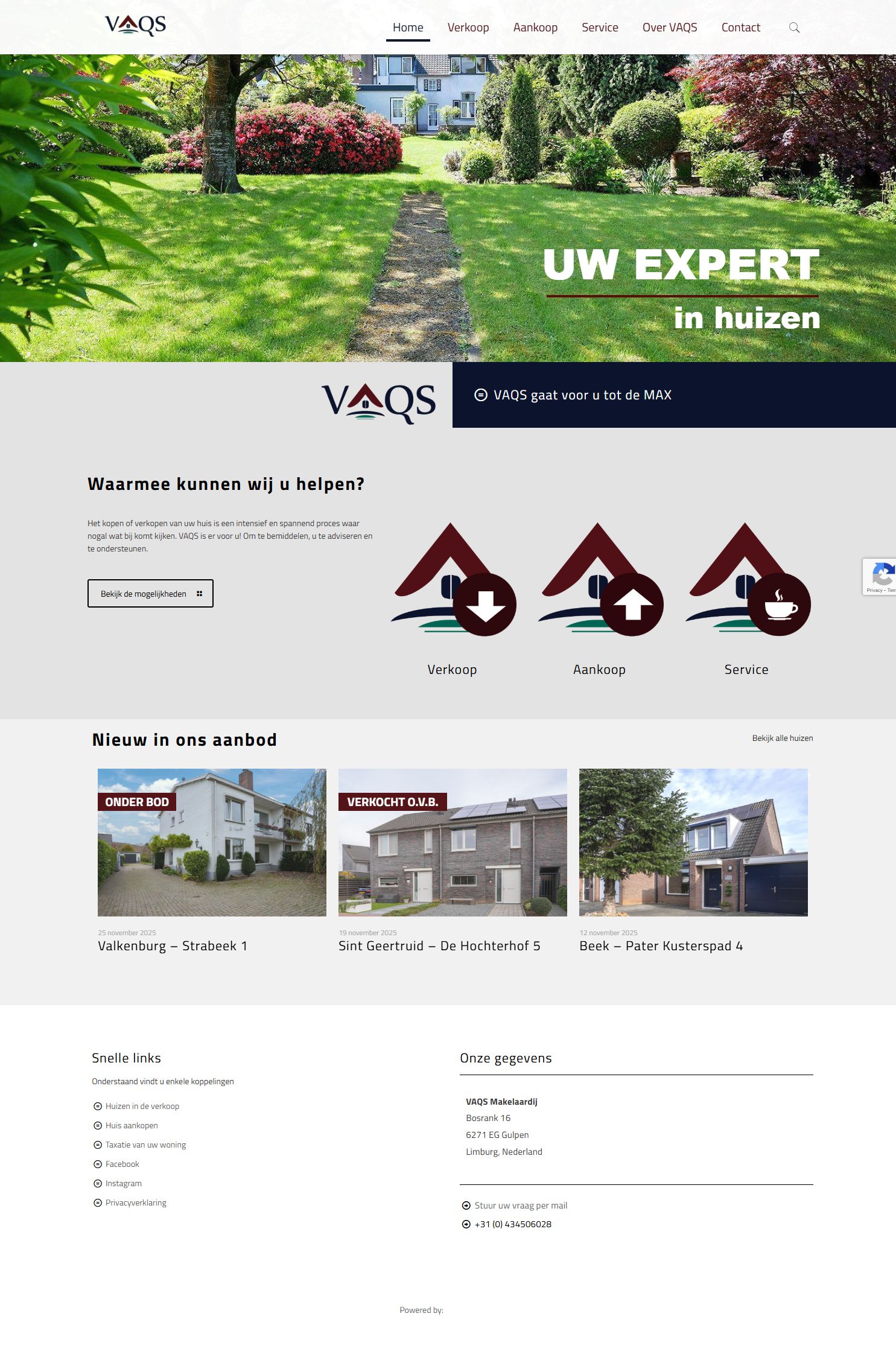 Screenshot van de website van www.vaqs.nl