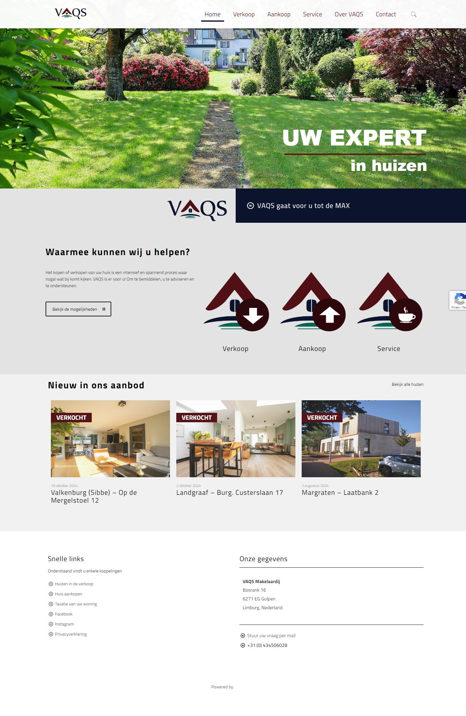 Screenshot van de website van www.vaqs.nl