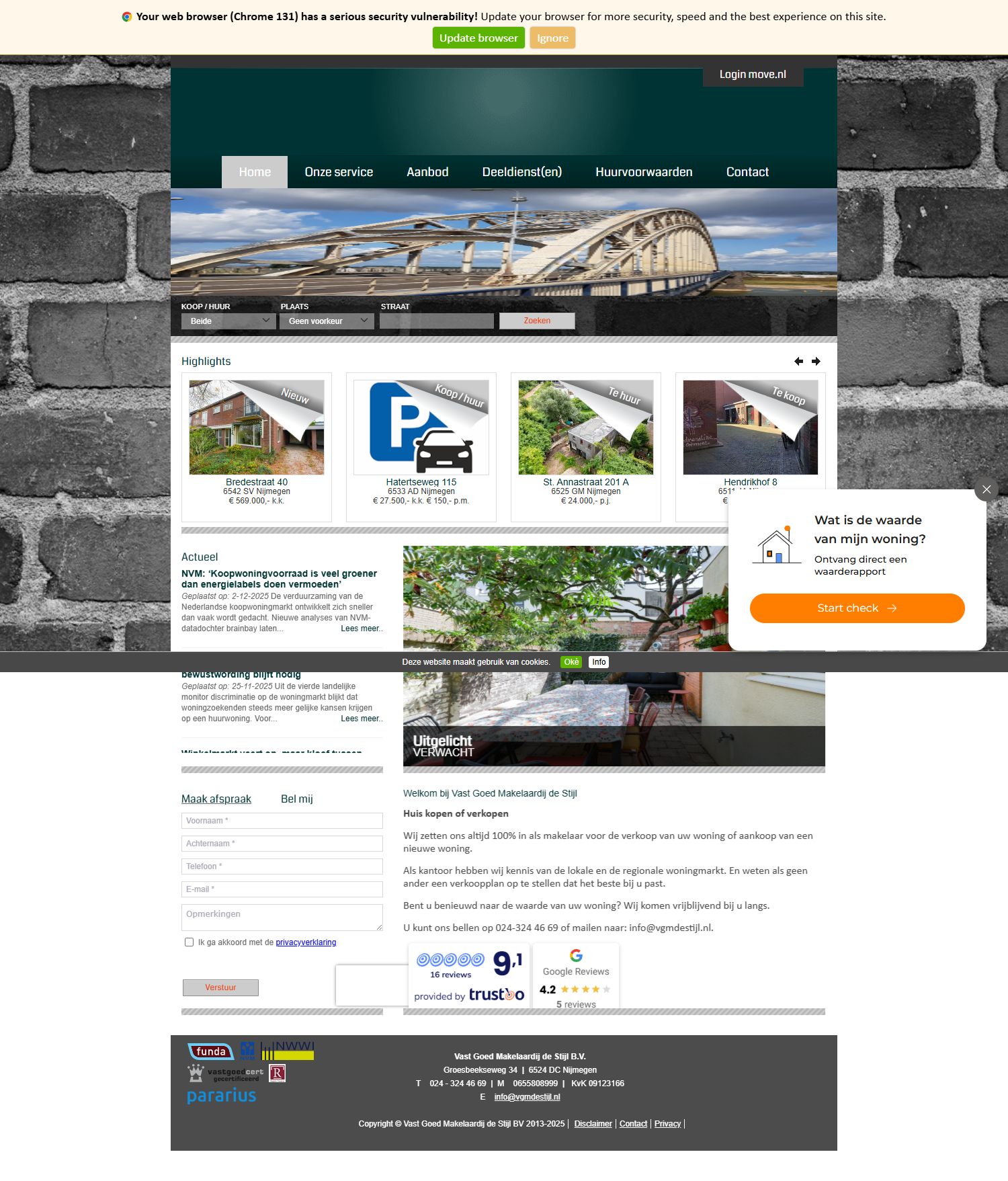 Screenshot of the website of www.vgmdestijl.nl
