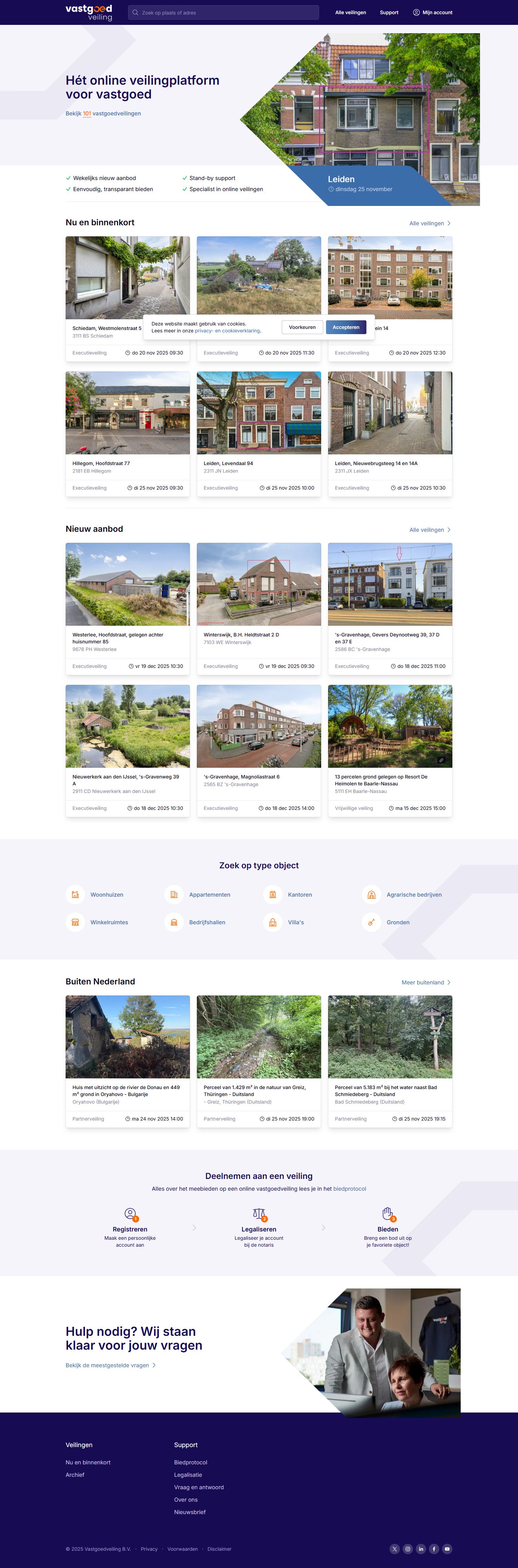 Screenshot van de website van vastgoedveiling.nl