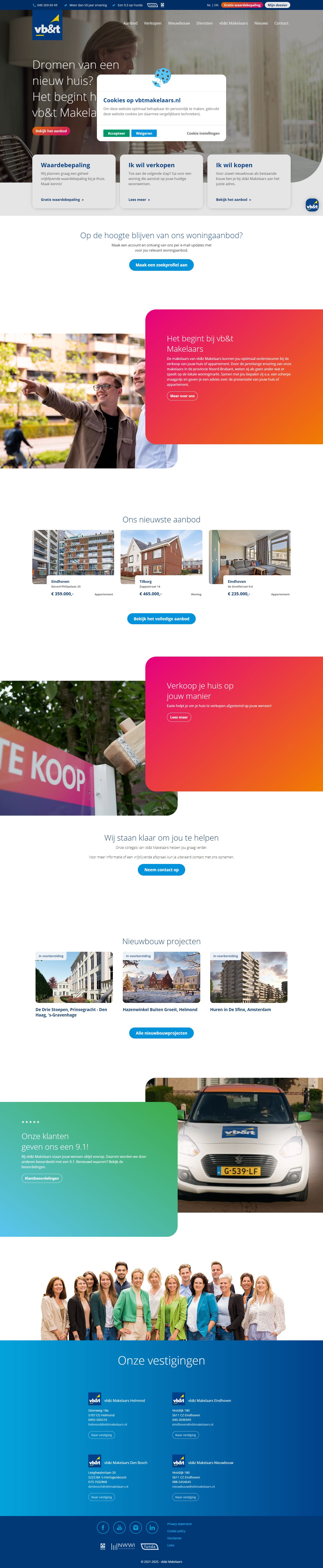 Screenshot van de website van www.vbtmakelaars.nl