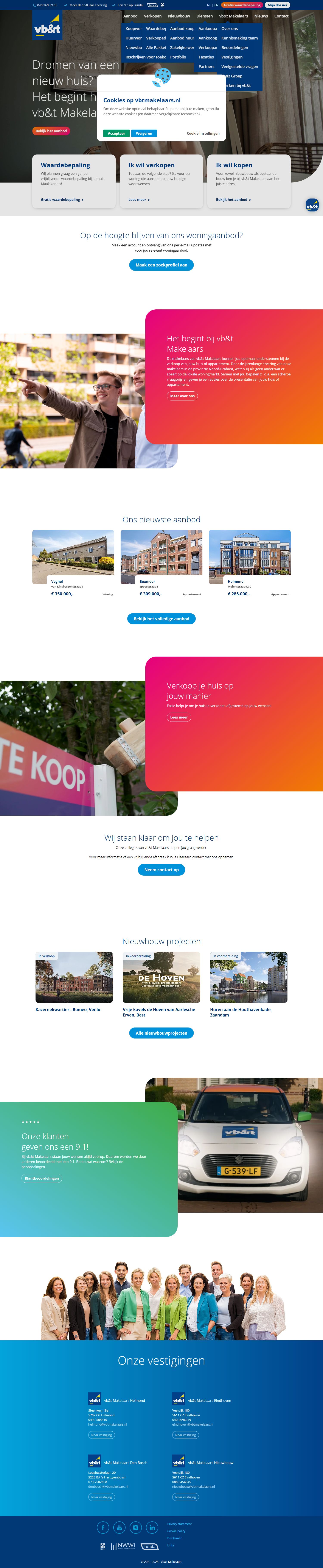 Screenshot van de website van www.vbtmakelaars.nl