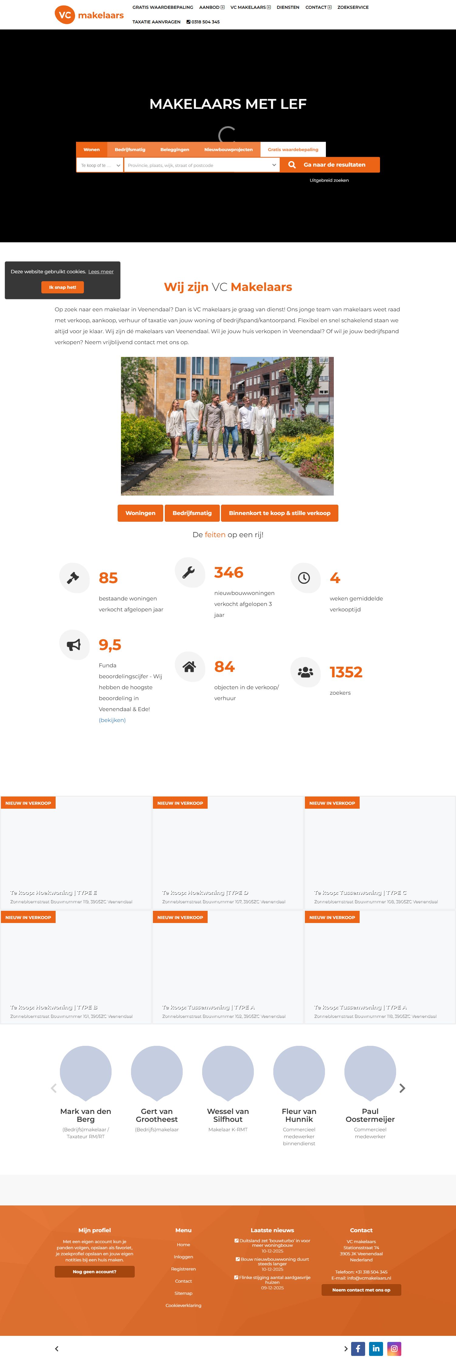 Screenshot van de website van www.vcmakelaars.nl