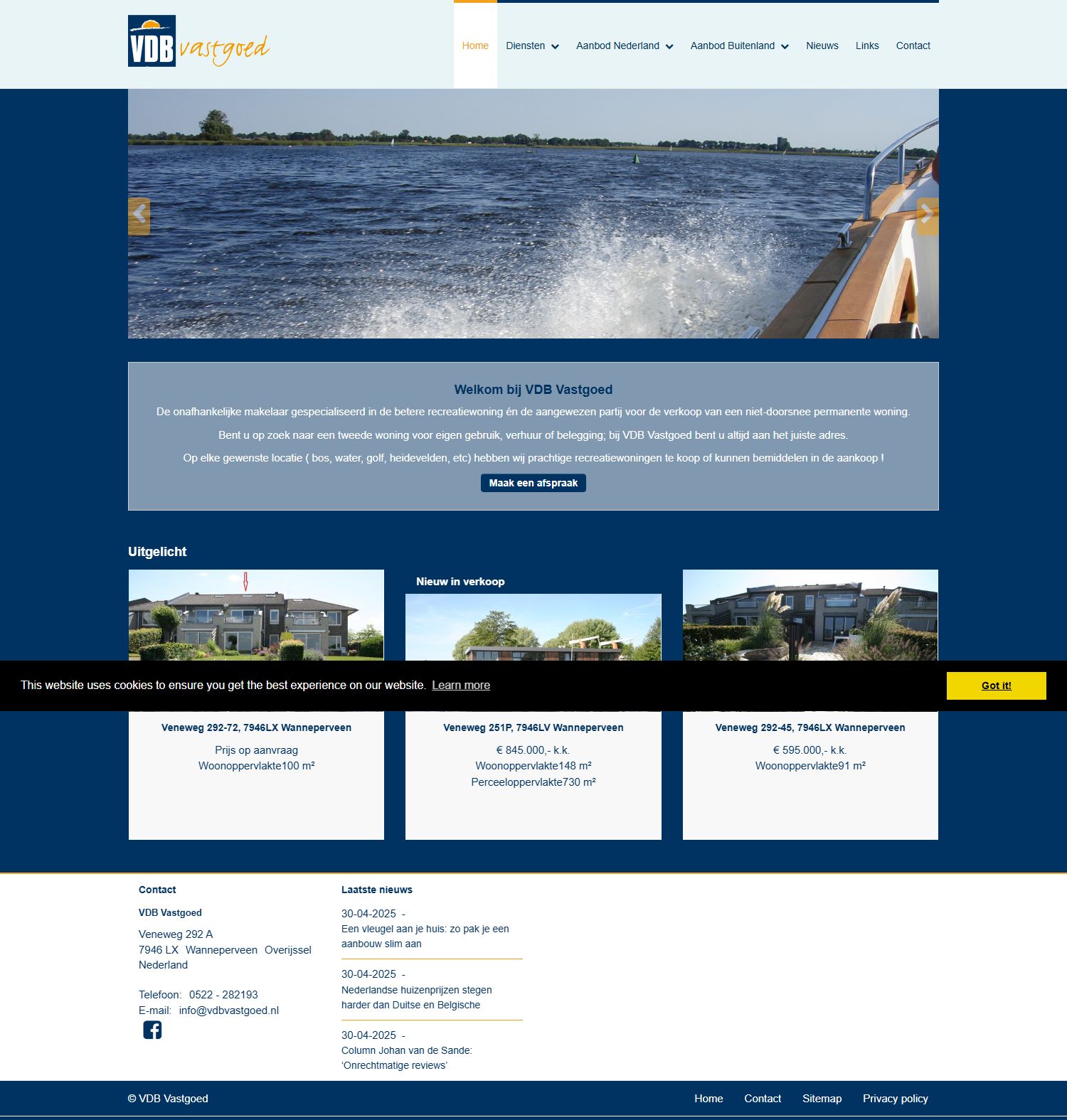 Screenshot van de website van www.vdbvastgoed.nl