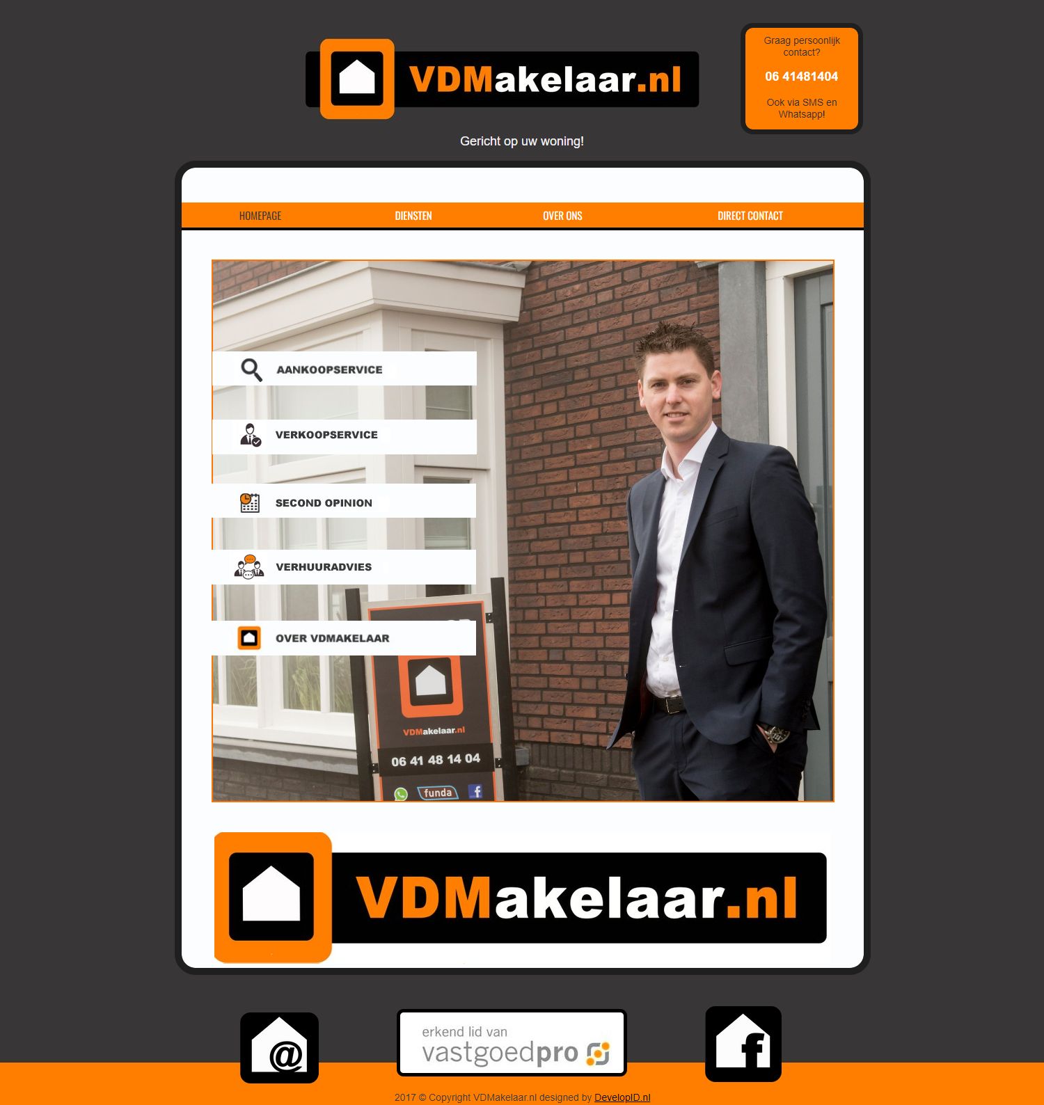 Screenshot van de website van www.vdmakelaar.nl