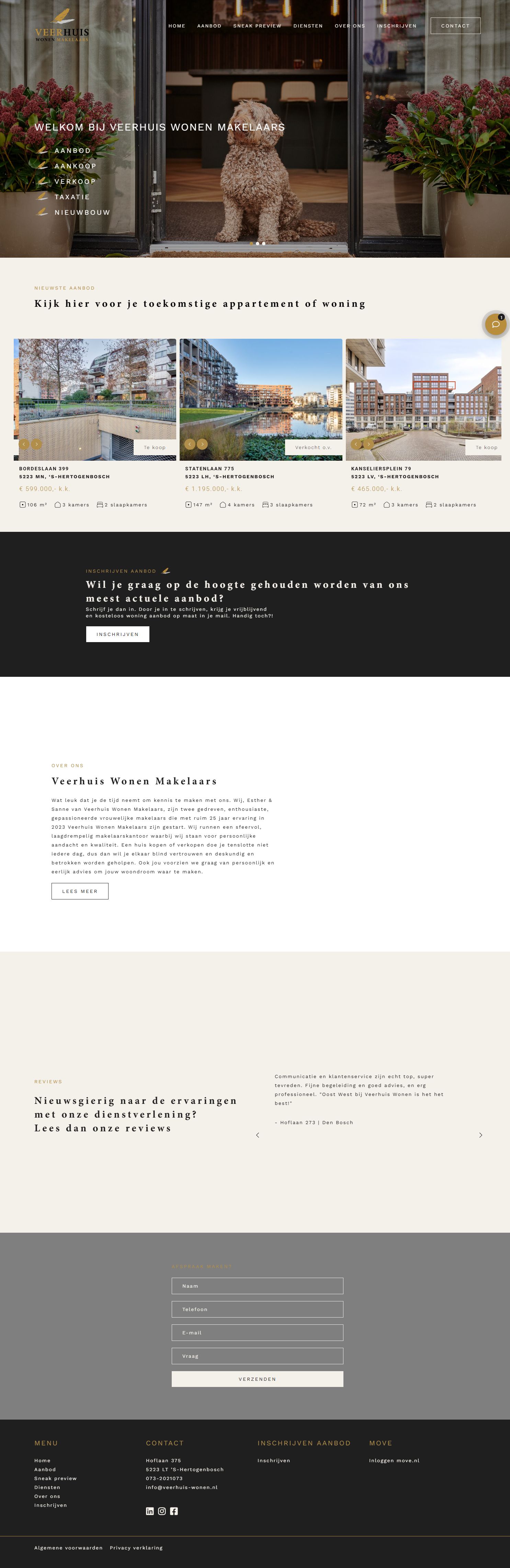 Screenshot van de website van www.veerhuis-wonen.nl