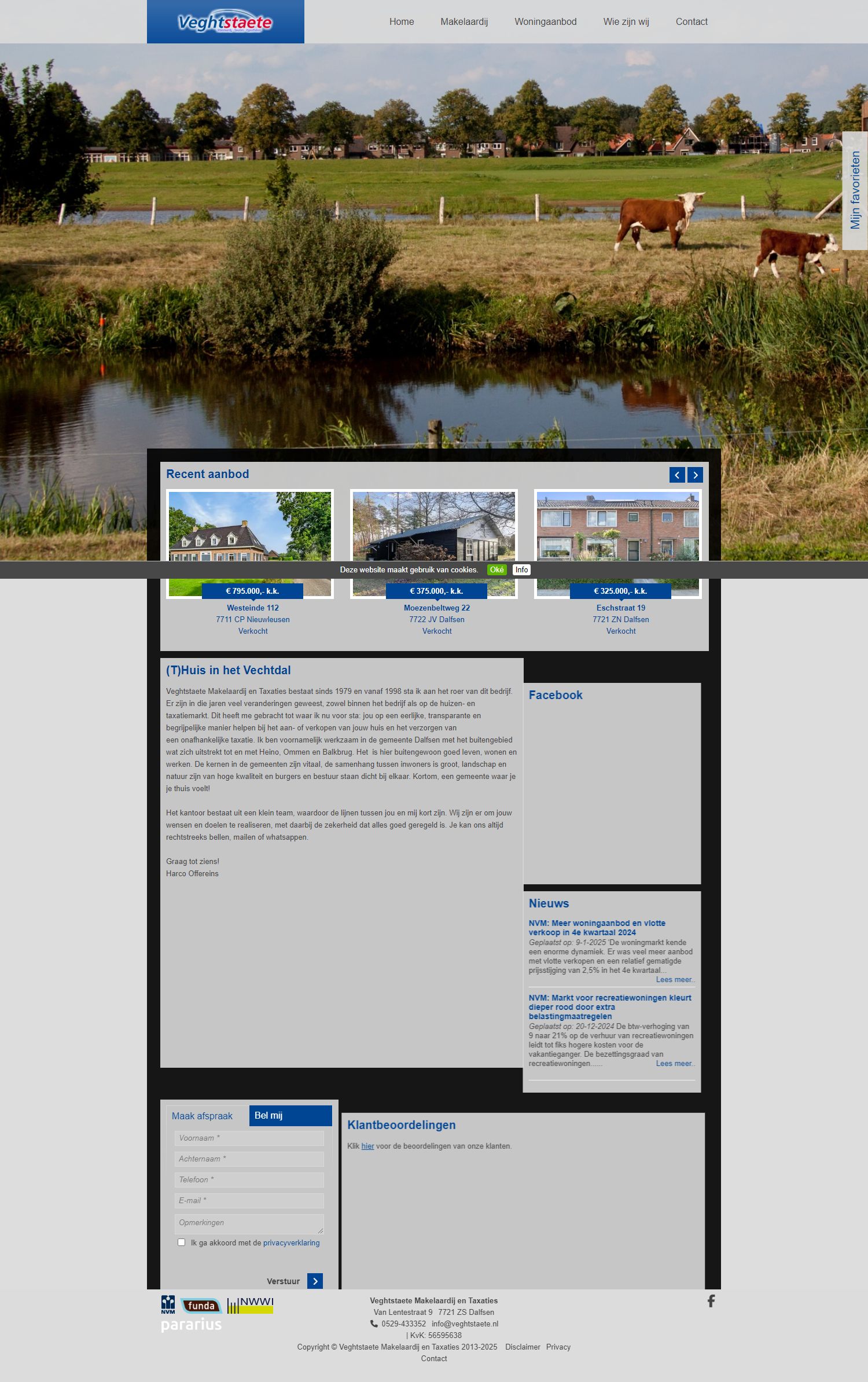 Screenshot van de website van www.veghtstaete.nl