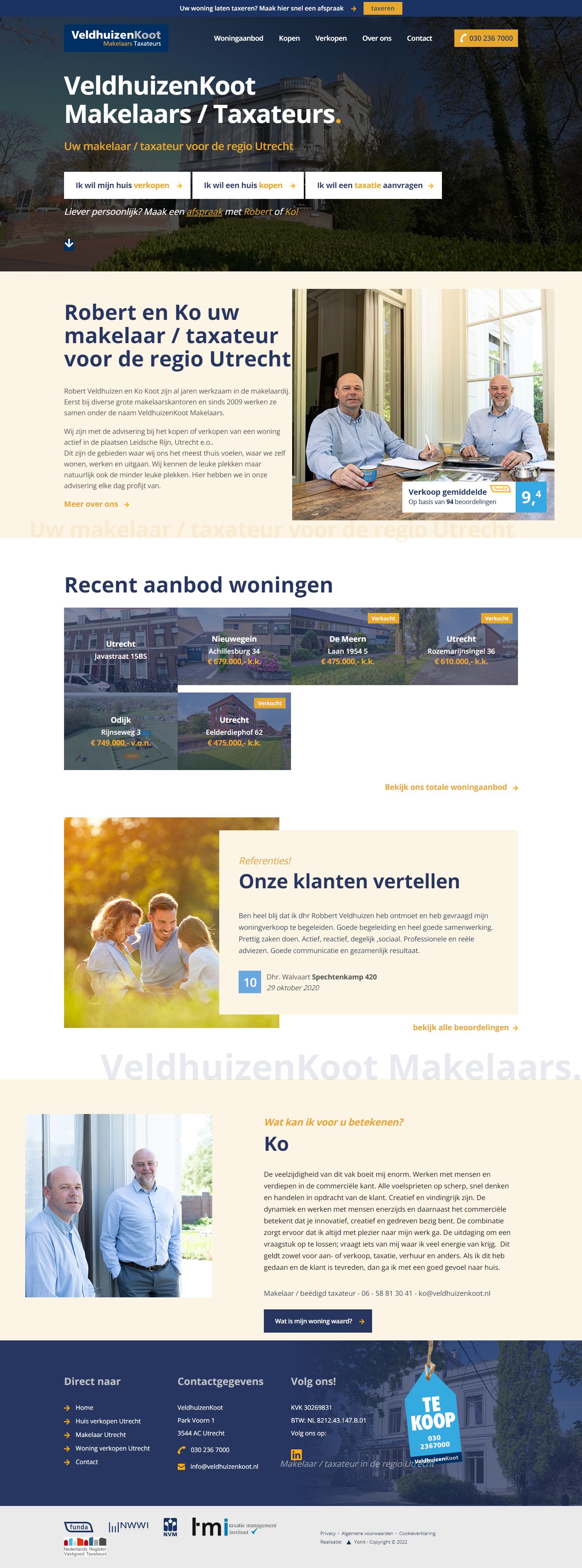 Screenshot van de website van www.veldhuizenkoot.nl