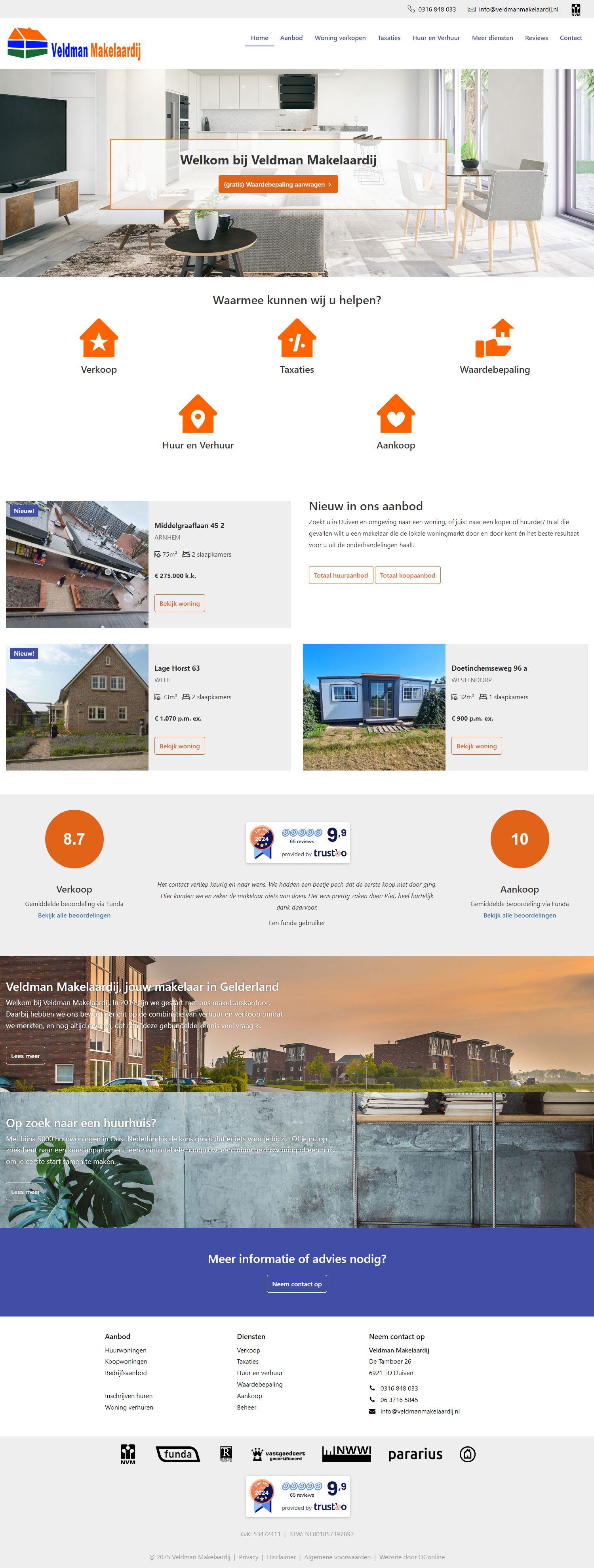 Screenshot van de website van www.veldmanmakelaardij.nl