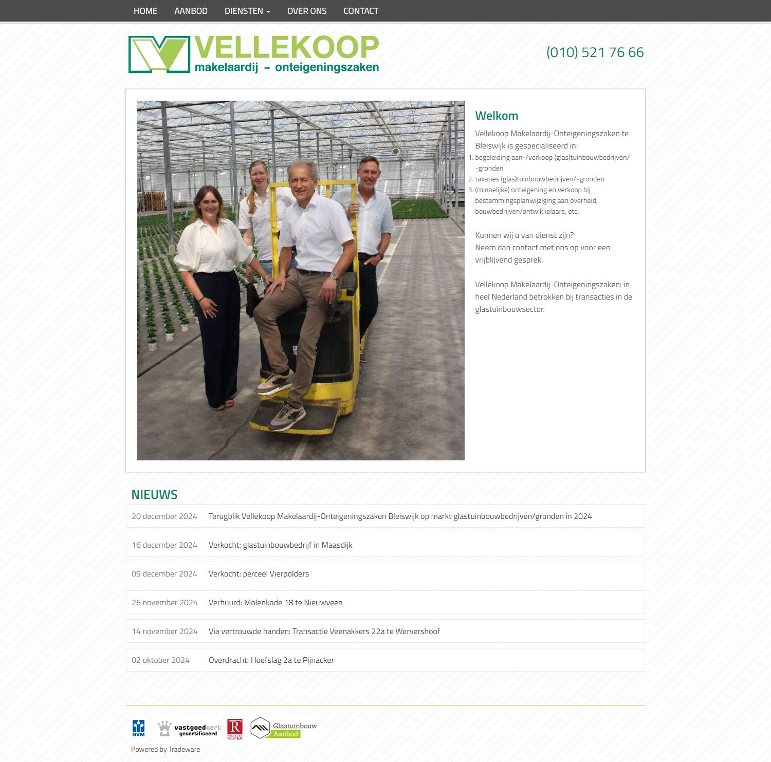 Screenshot van de website van www.vellekoop.nl