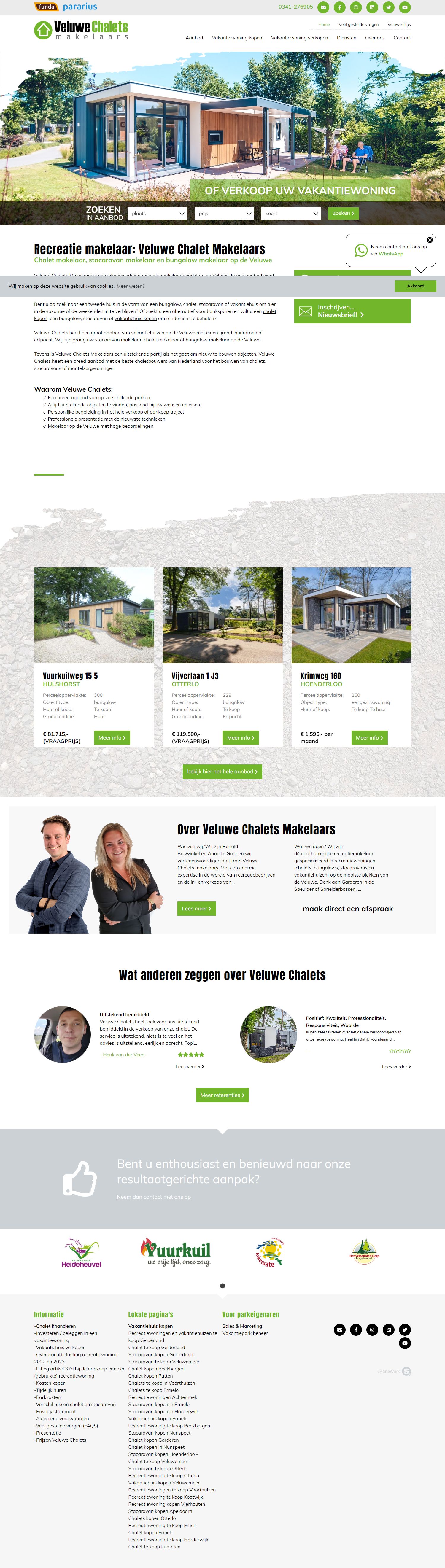 Screenshot van de website van www.veluwechalets.nl